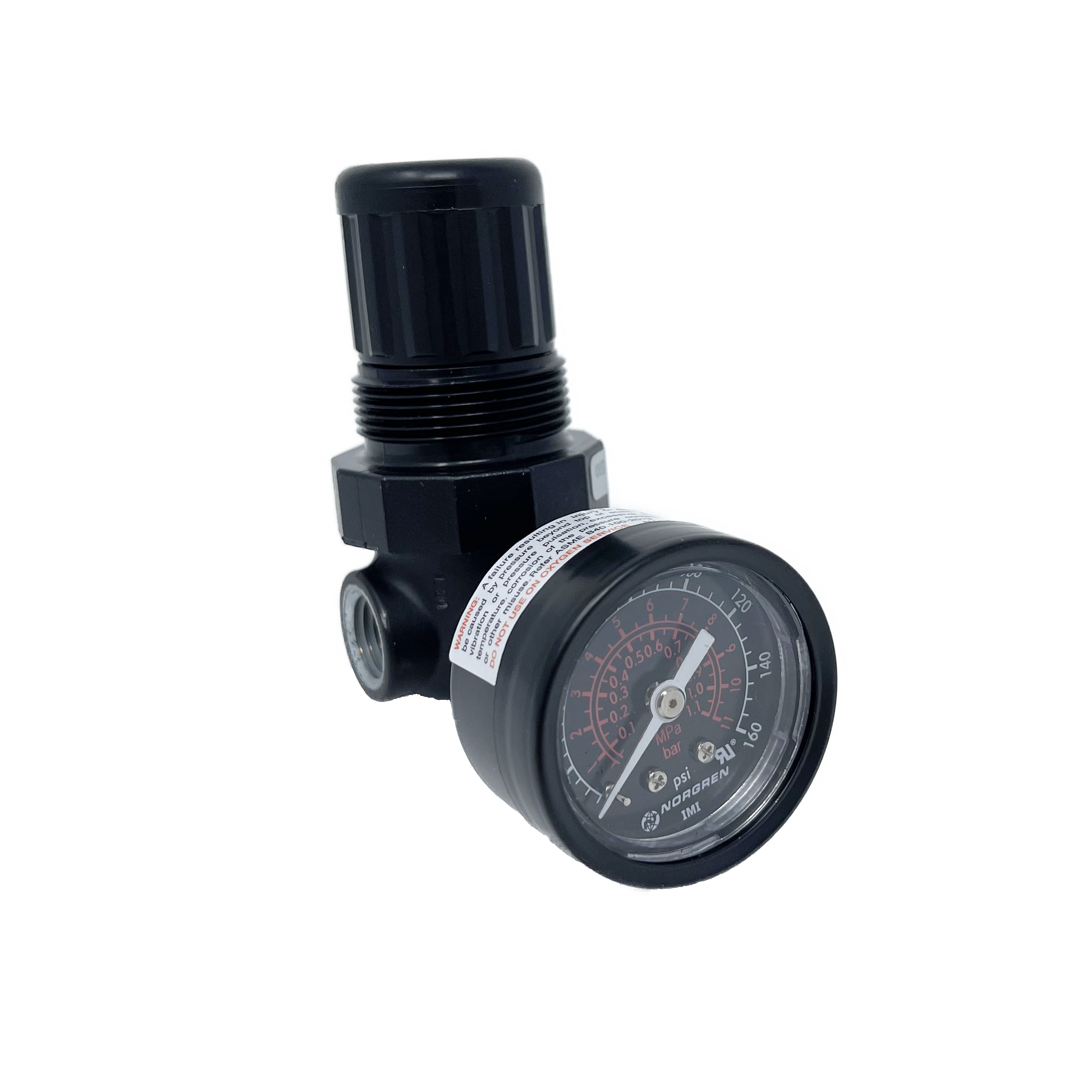 R07-200-RGLA : Norgren R07 Series Mini regulator, 1/4" NPT, Relieving, with Gauge, 5 to 125psi Range