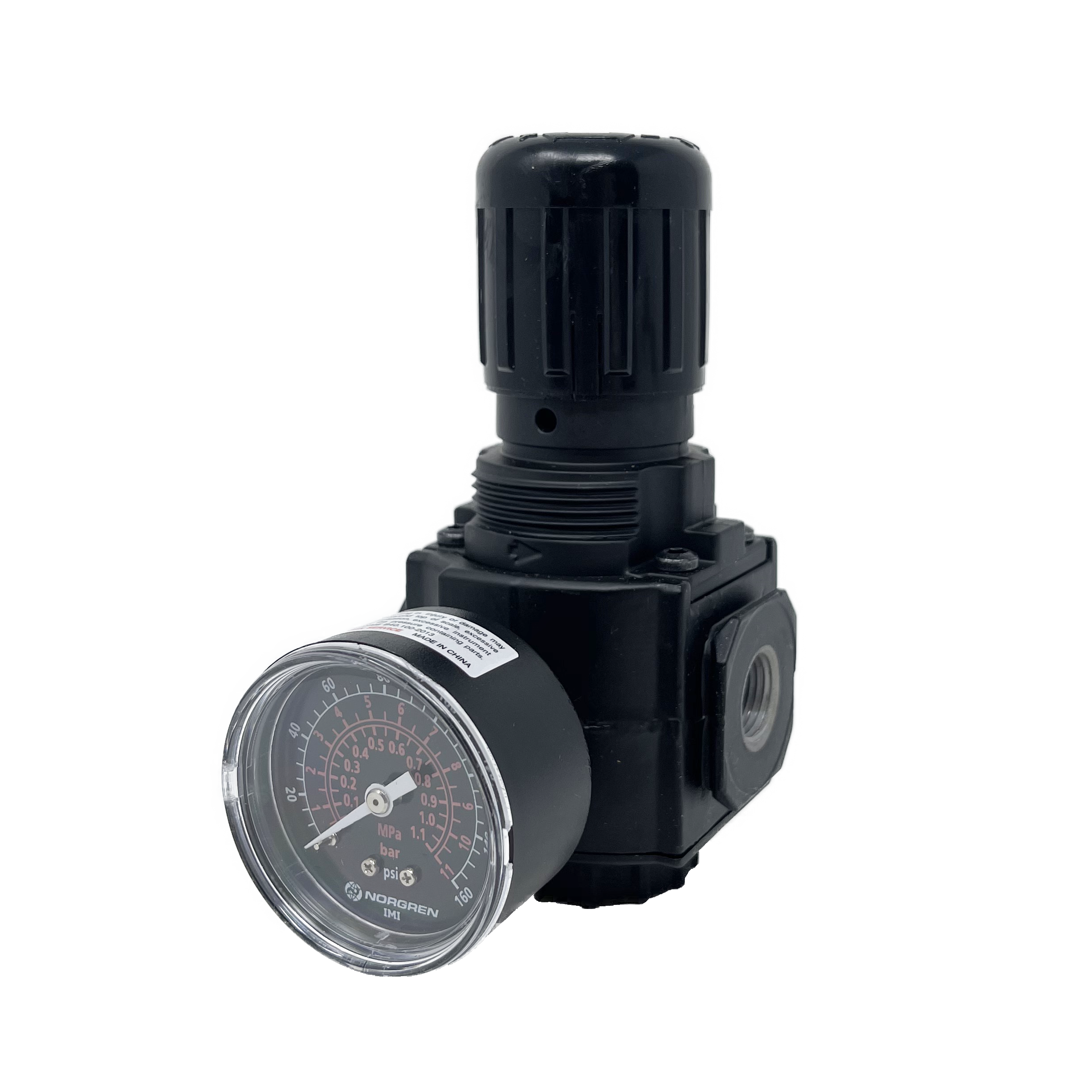 R72G-3AK-RMG : Norgren Excelon Regulator, 3/8" NPT, Knob Adjust, Relieving, 5-150psi, with Gauge