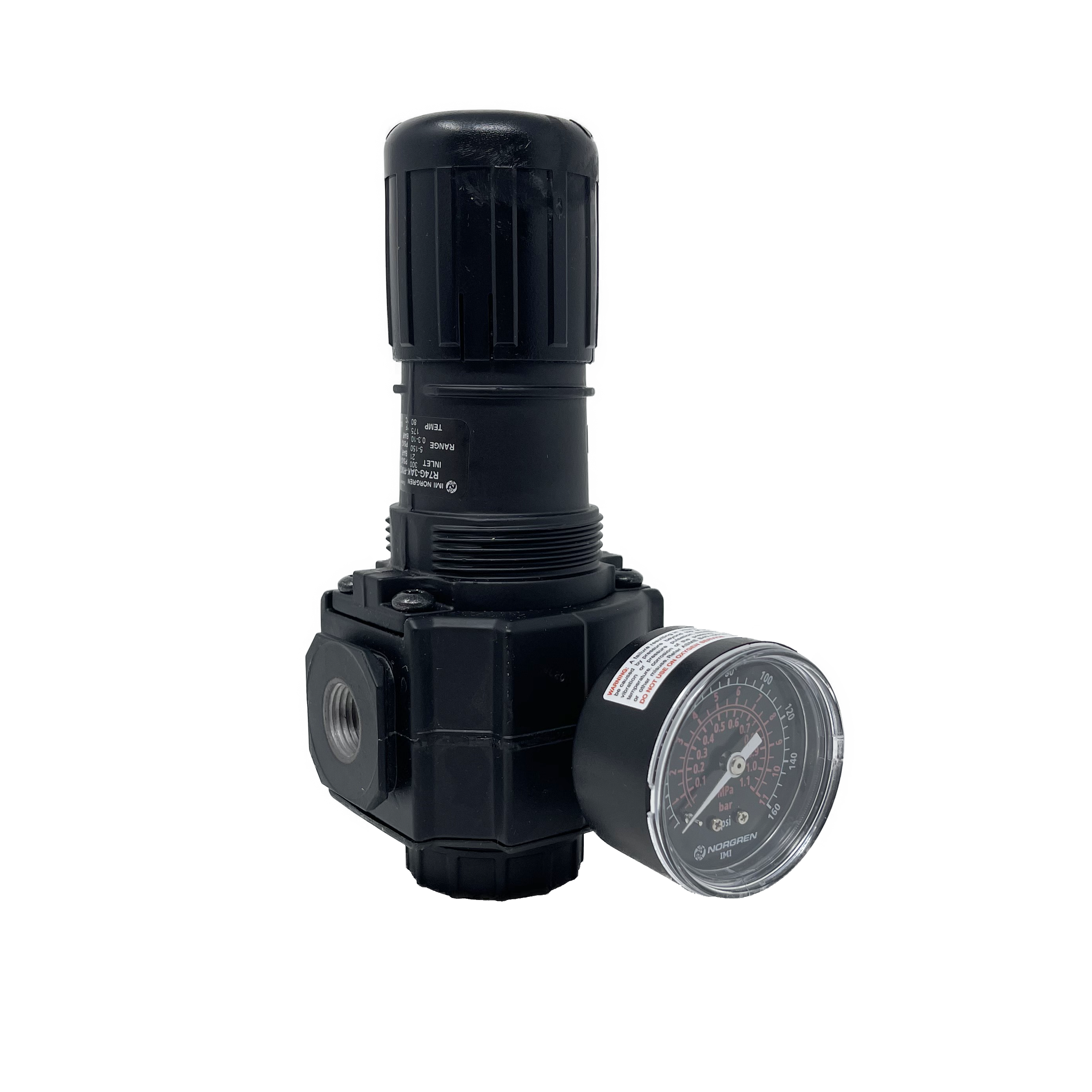 R74G-3AK-RMG : Norgren Excelon Filter, 3/8" NPT, Knob Adjust, Relieving, 5-150psi, with Gauge