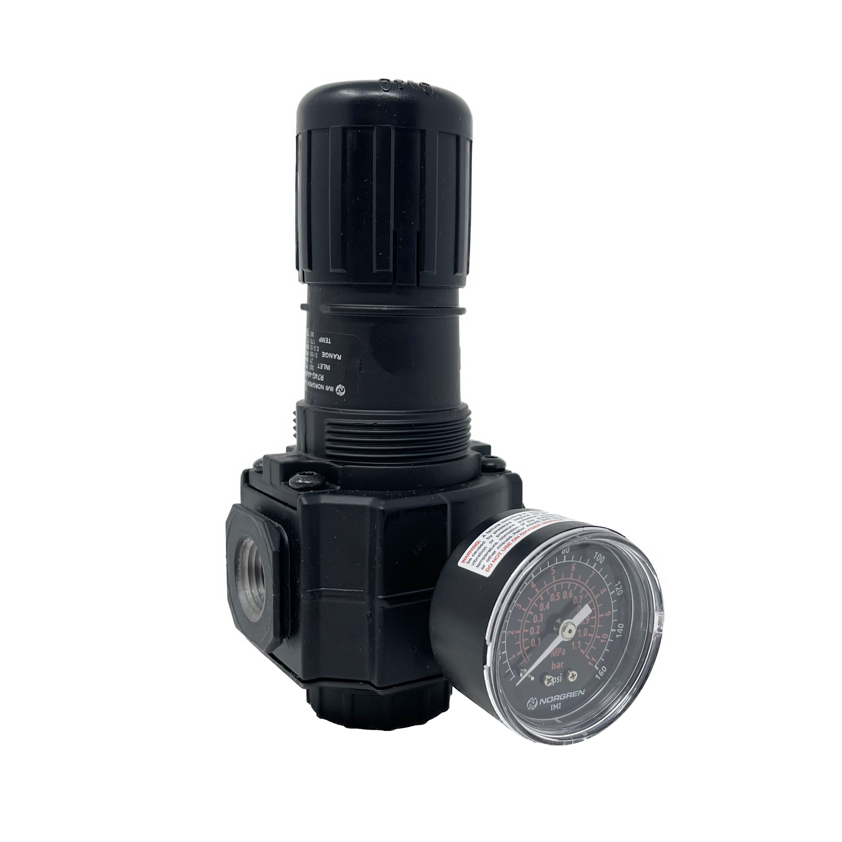 R74G-4AK-RMG : Norgren Excelon Regulator, 1/2" NPT, Knob Adjust, Relieving, 5-150psi, with Gauge