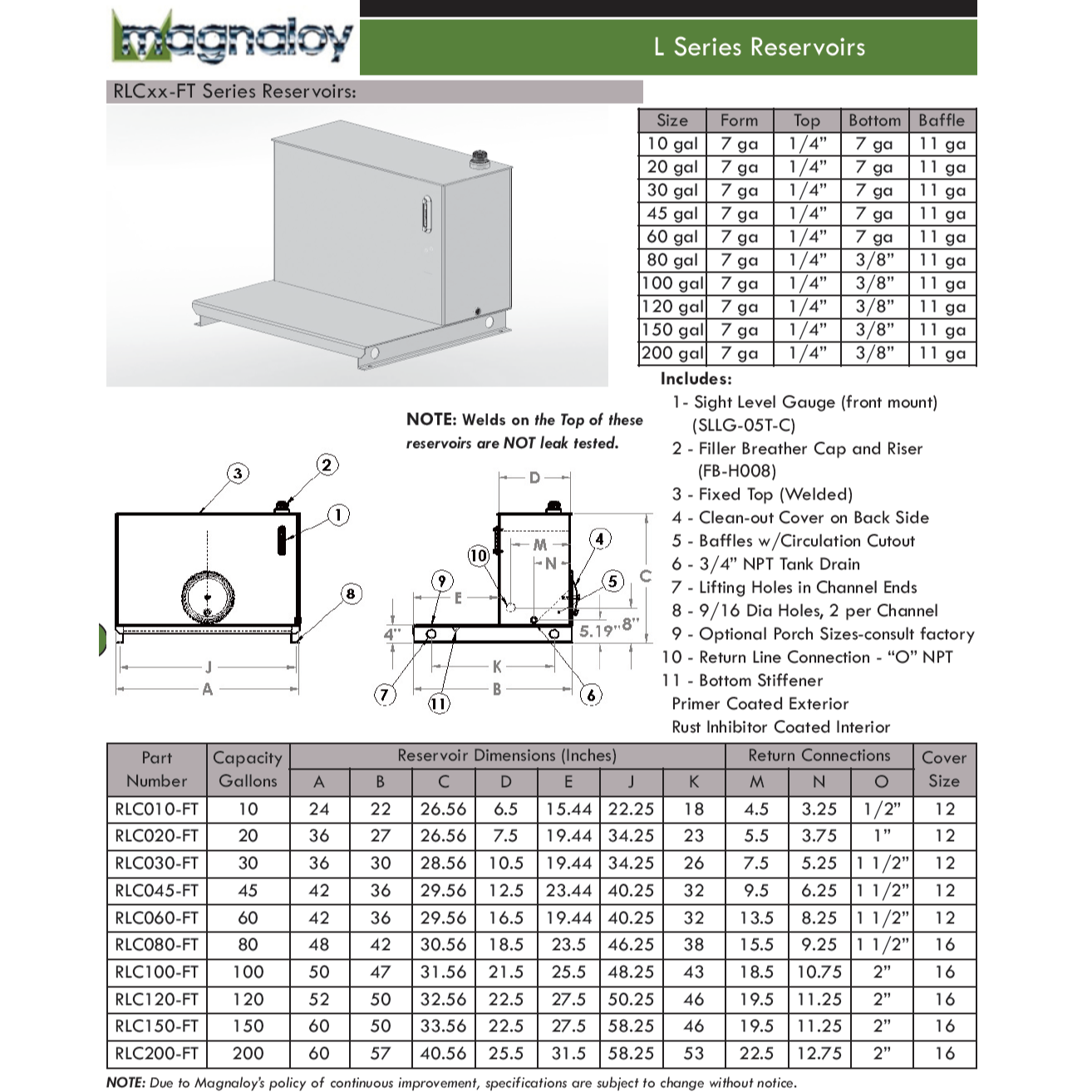 RLC010-FT : Magnaloy Reservoir, L-Shaped, Welded Top, Carbon Steel, 10-Gallon Capacity