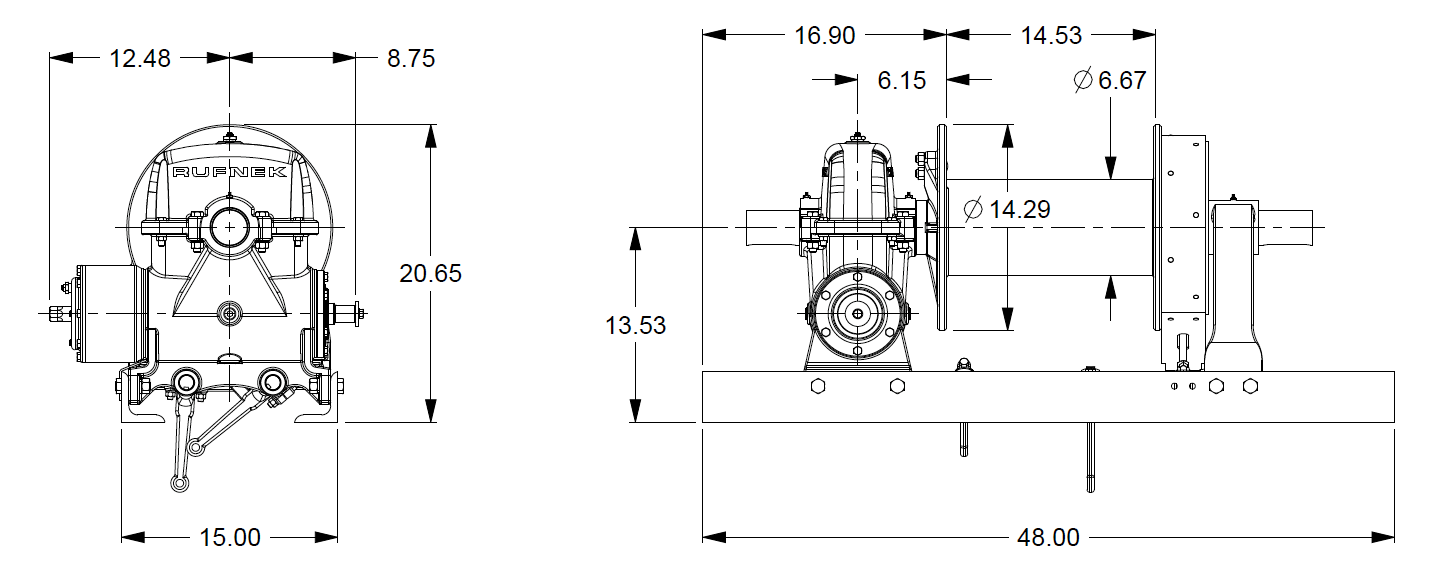 RN20WM-RFOMX : Tulsa Winch Rufnek-Series Worm Gear, 20,000 lbs Bare Drum Pull, Mechanical Clutch, No Hydraulic Motor