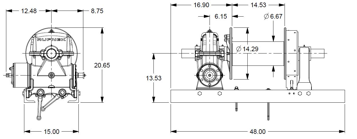 RN30WMRFOMX : Tulsa Winch Rufnek-Series Worm Gear, 30,000 lbs Bare Drum Pull, Mechanical Clutch, No Hydraulic Motor