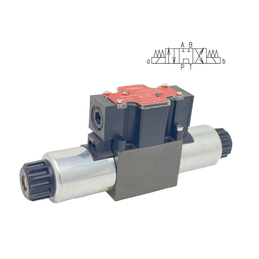 RPEW4-063C11/12060EW1R51 : Argo DCV, D03, 21GPM, 5100psi, 3P4W, 120 VAC, Wiring Box with Lights, Spring Return, Tandem Spool