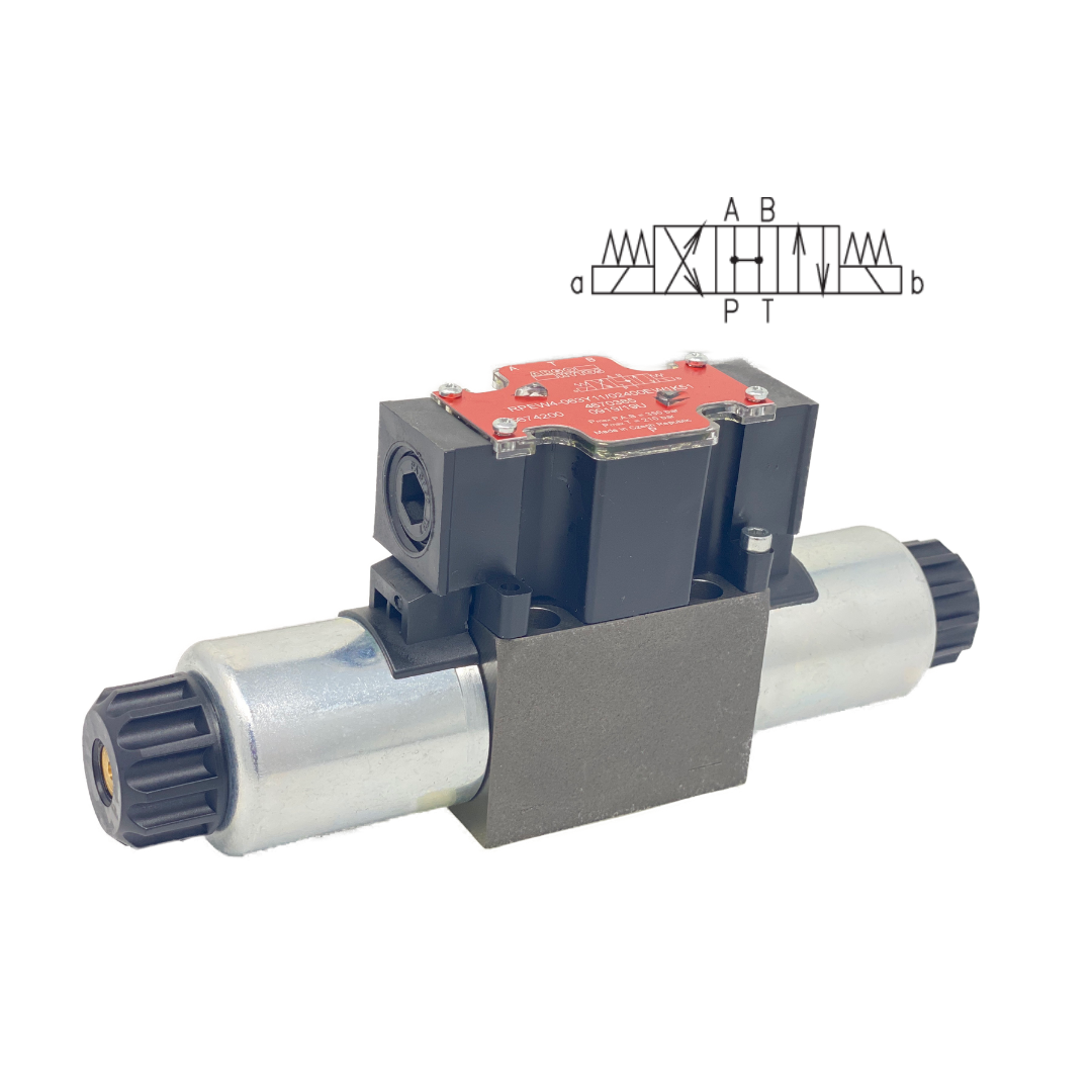 RPEW4-063H11/02400EW1K51 : Argo DCV, D03, 21GPM, 5100psi, 3P4W, 24 VDC, Wiring Box with Lights, Spring Return, Open in Neutral