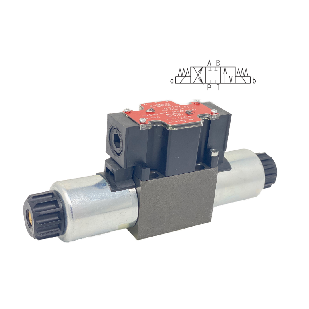 RPEW4-063Z11/01200EW1K51 : Argo DCV, D03, 21GPM, 5100psi, 3P4W, 12 VDC, Wiring Box with Lights, Spring Return, Cylinder Spool