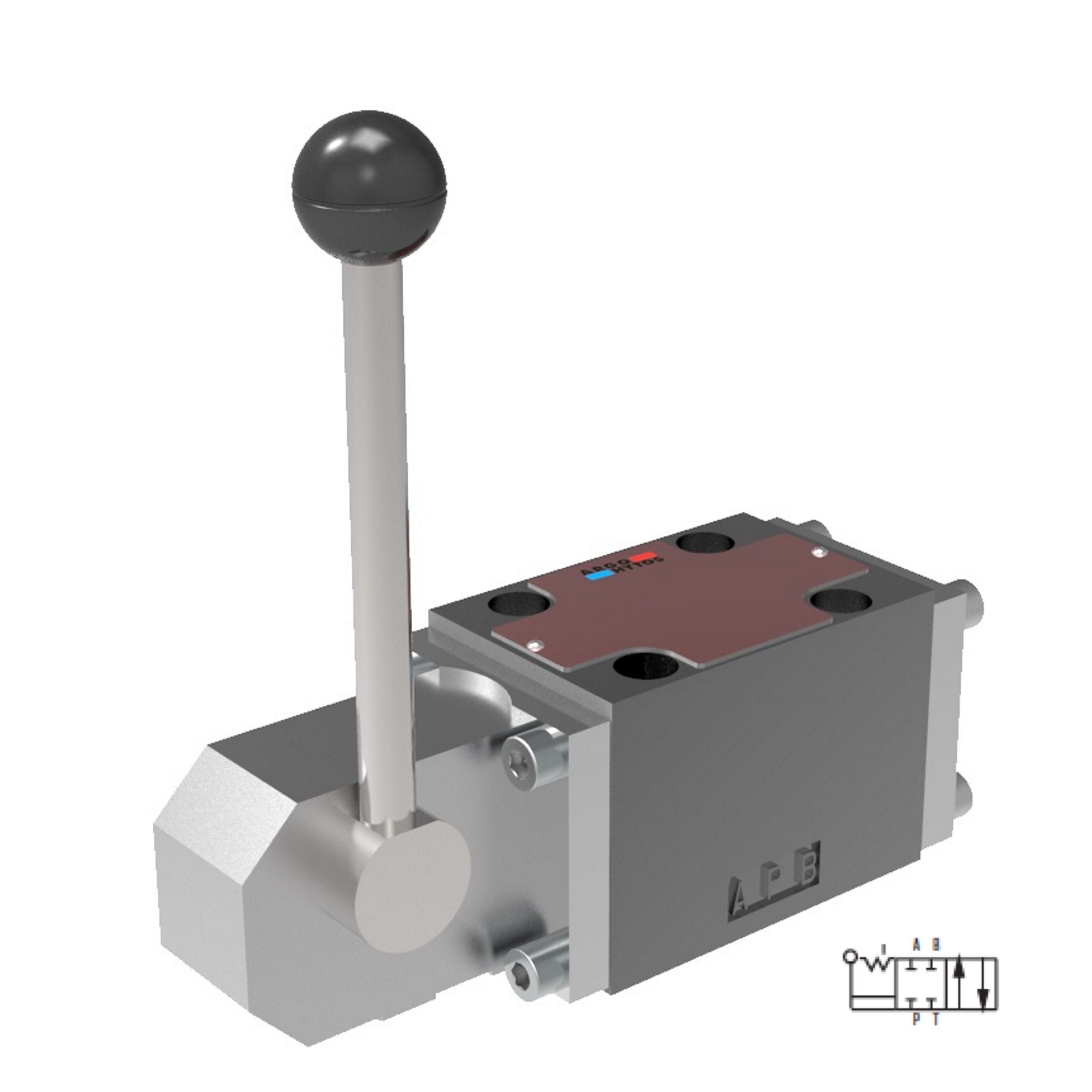 RPR3-062Z15/A1 : Argo DCV, 2-Position, 4-Way, D03 (NG6), 21GPM, 5100psi Rated, Lever Operated, Flow from P to A and B to T in Neutral, DE, Detented