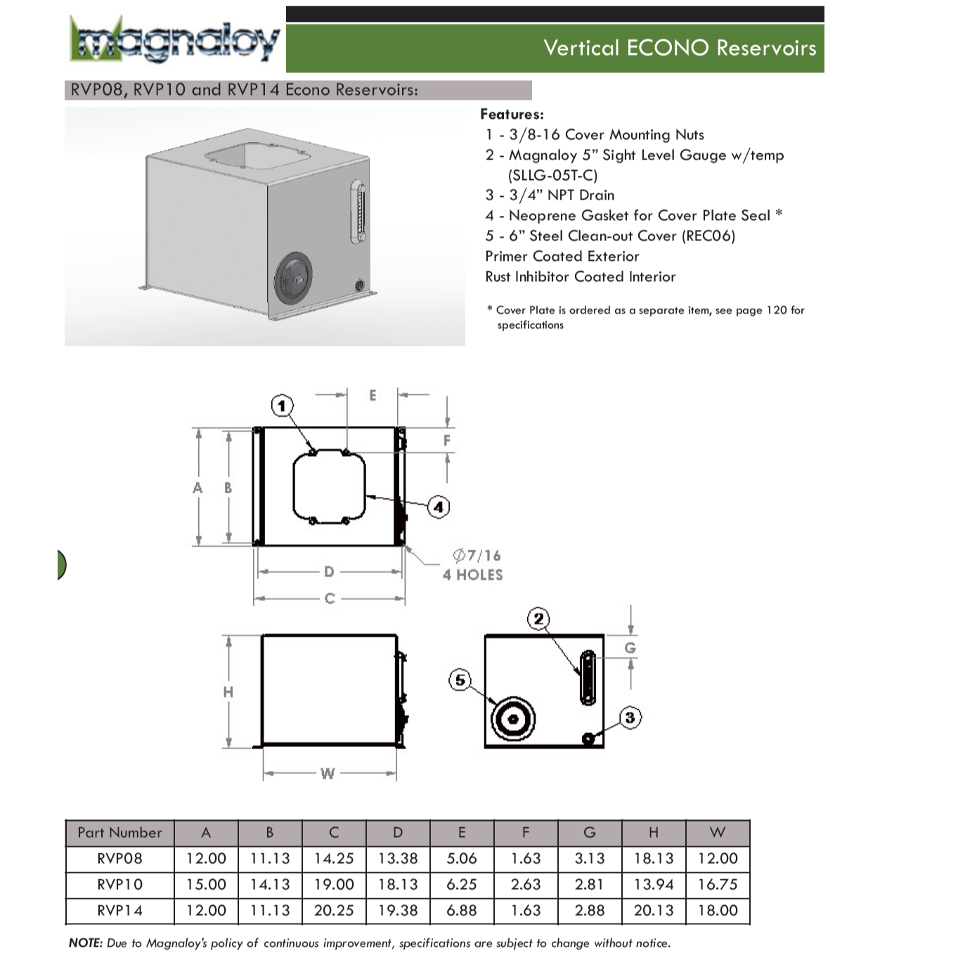 RVP08 : Magnaloy Reservoir, Vertical, Non-JIC, Bolt-On Top, Carbon Steel, 8-Gallon Capacity