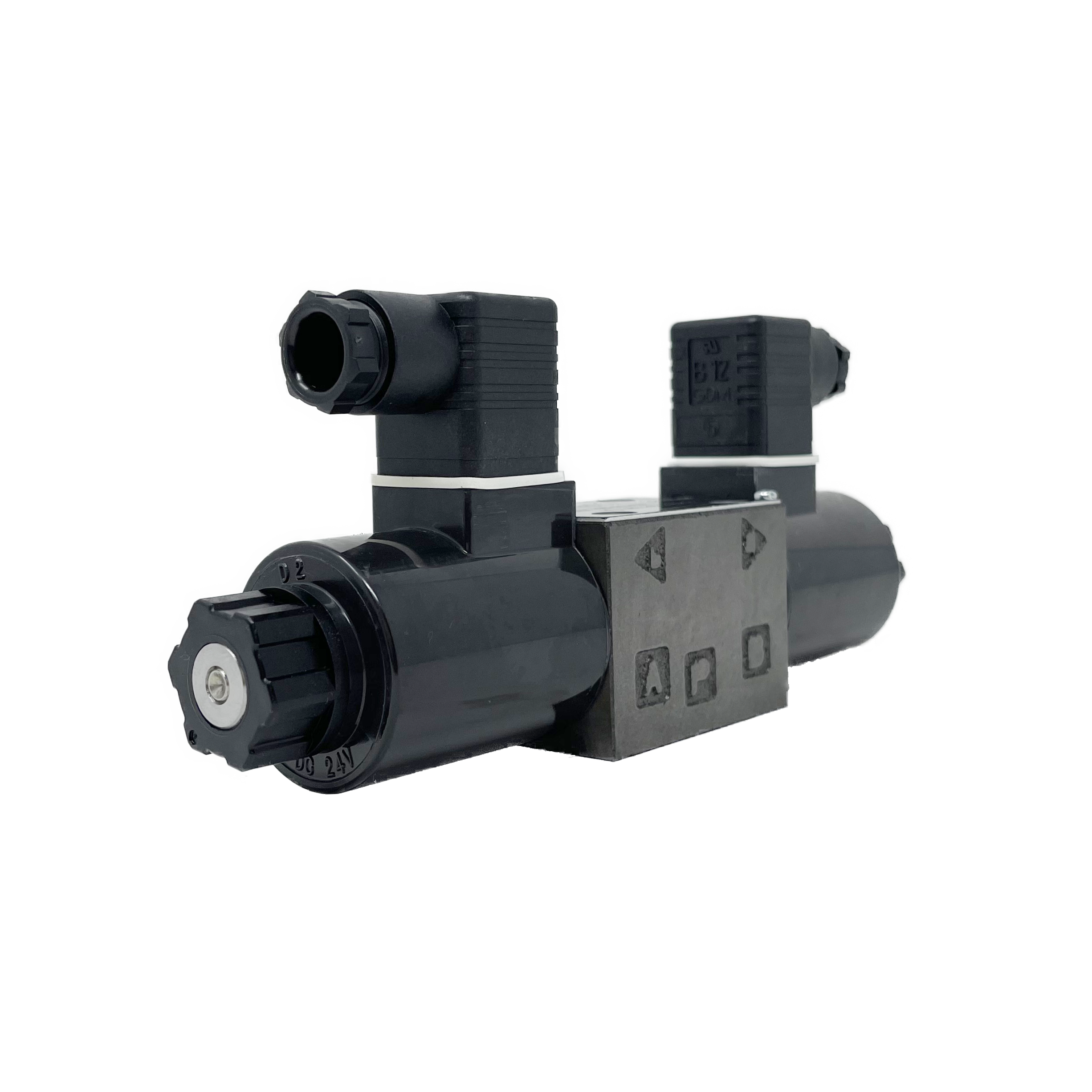 SA-G01-C6-F-D2-E31 : Nachi Solenoid Valve, 3P4W, D03 (NG6), 21.1GPM, 5075psi, Motor Spool, 24 VDC, DIN, Shockless Type