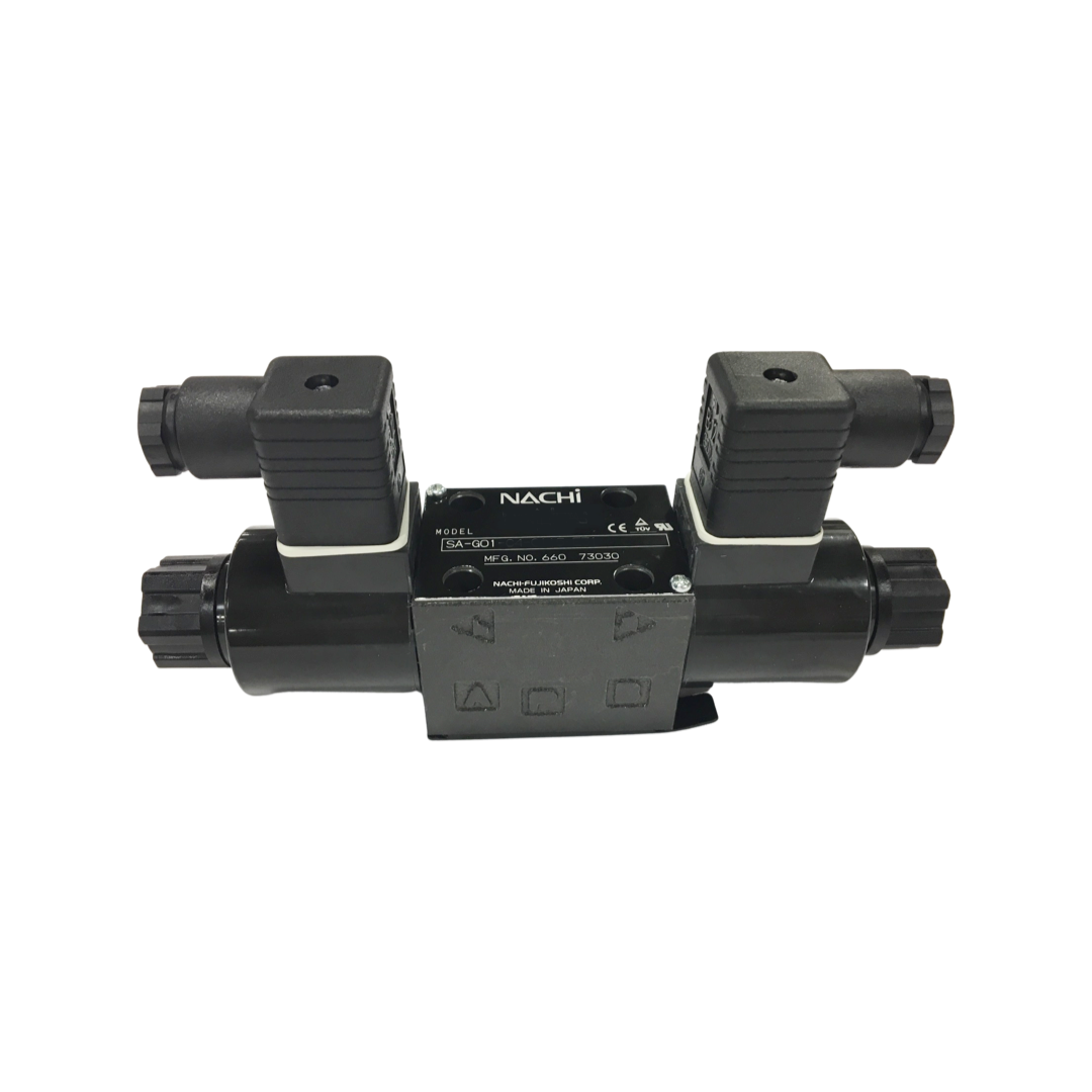 SA-G01-A3X-C115-E31 : Nachi Solenoid Valve, 3P4W, D03 (NG6), 21.1GPM, 5075psi, P to A, B to T in Neutral, 110 VAC, DIN