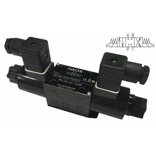 SA-G03-C7Y-C115-E21 : Nachi Solenoid Valve, 3P4W, D05 (NG10), 18.4GPM, 5075psi, P to T with A & B Blocked in Neutral, 110 VAC, DIN