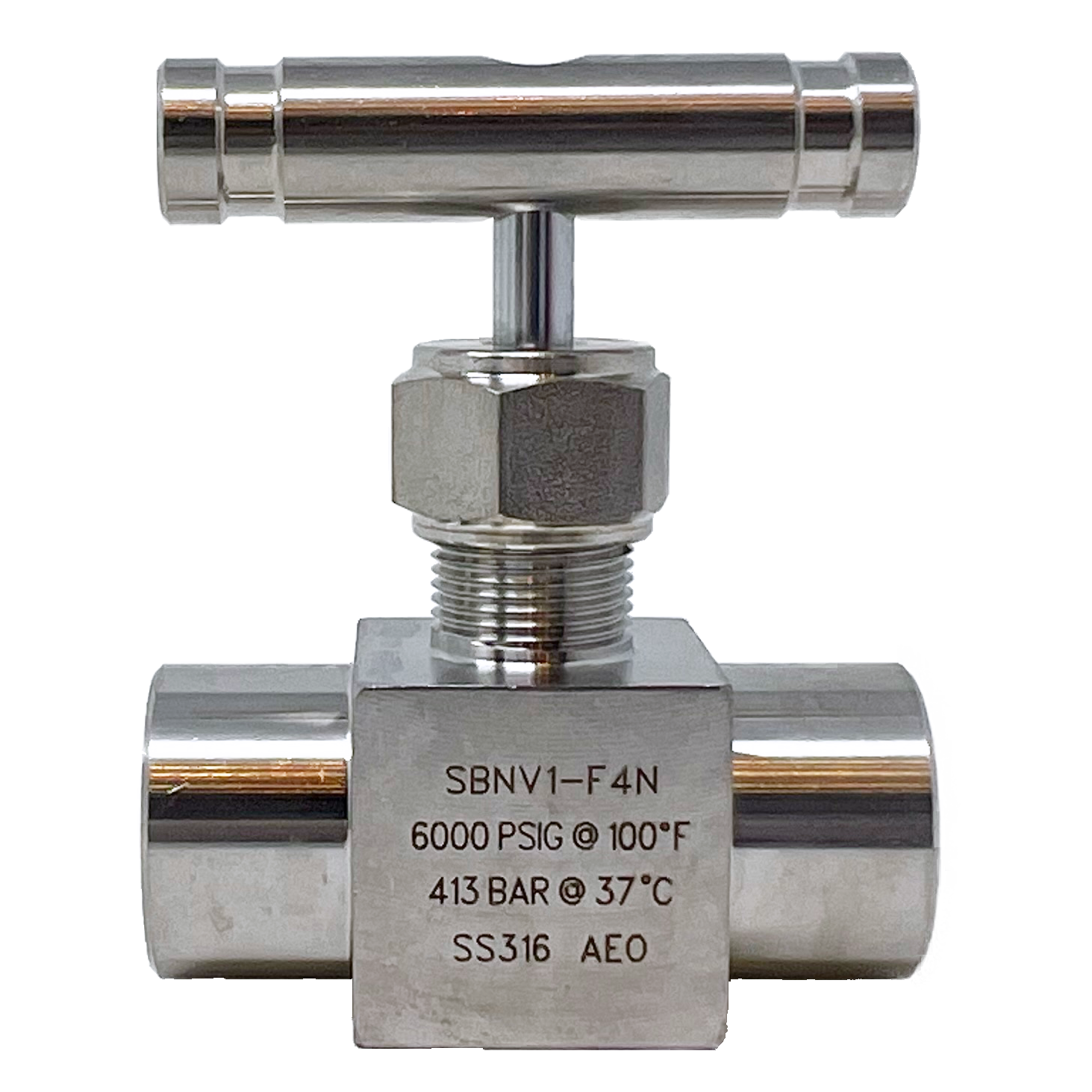 SBNV1-F-4N : Superlok Integral Bonnet Bar Stock Needle Valve, 1/4" FNPT, -65 F To 450 F, Vee Tip, Bar Handle, 6000psi