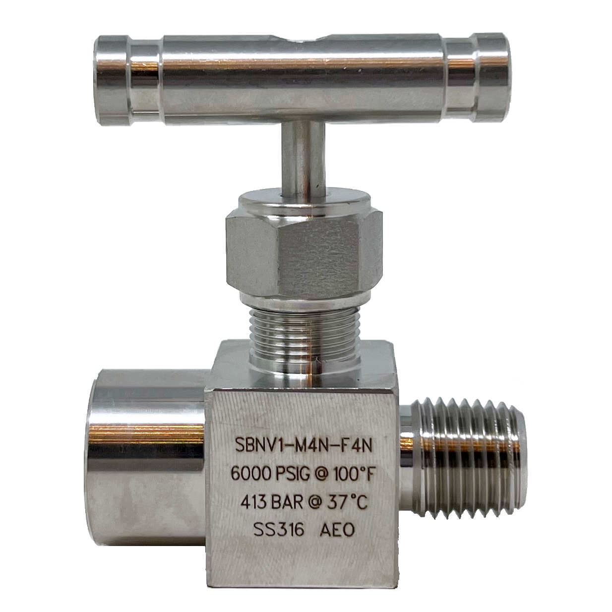 SBNV1-MF-4N : Superlok Integral Bonnet Bar Stock Needle Valve, 1/4" MNPT X 1/4" FNPT,-65 F To 450 F, Vee Tip, 6000psi