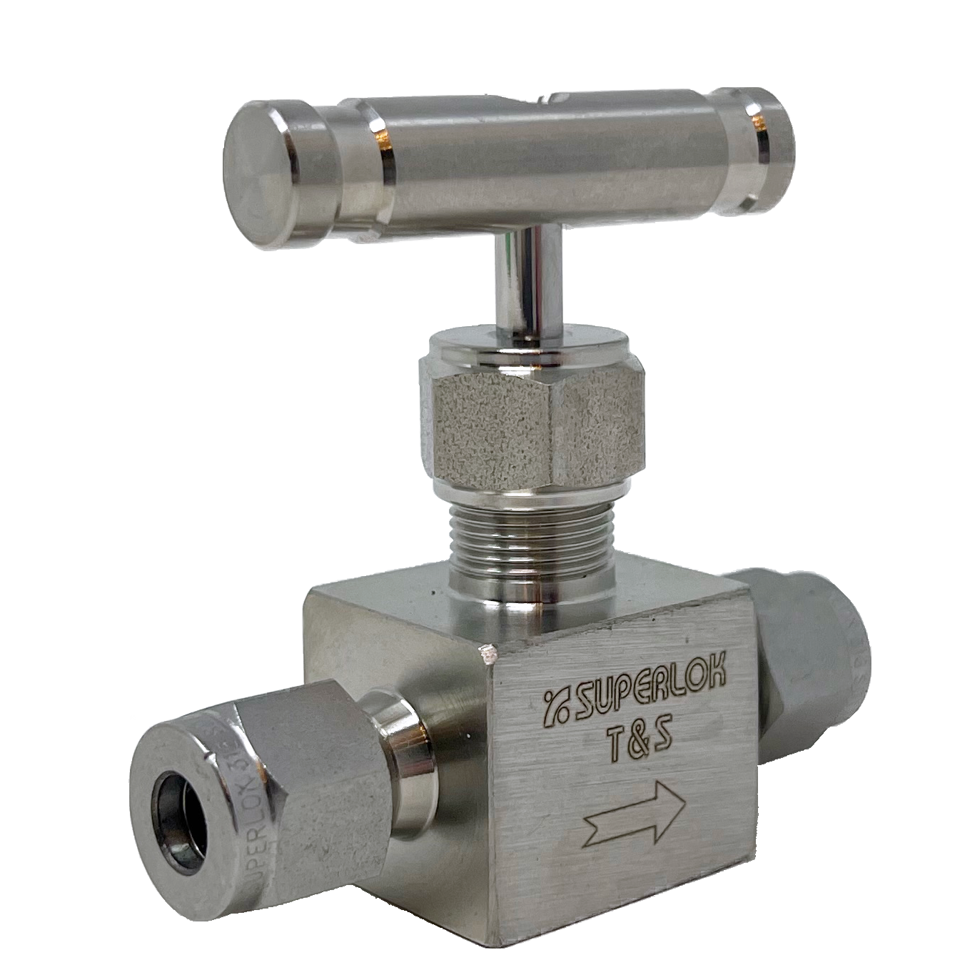 SBNV1-S-4 : Superlok Integral Bonnet Bar Stock Needle Valve, 1/4" O.D. Tube, -65 F To 450 F, Vee Tip, Bar Handle, 6000psi