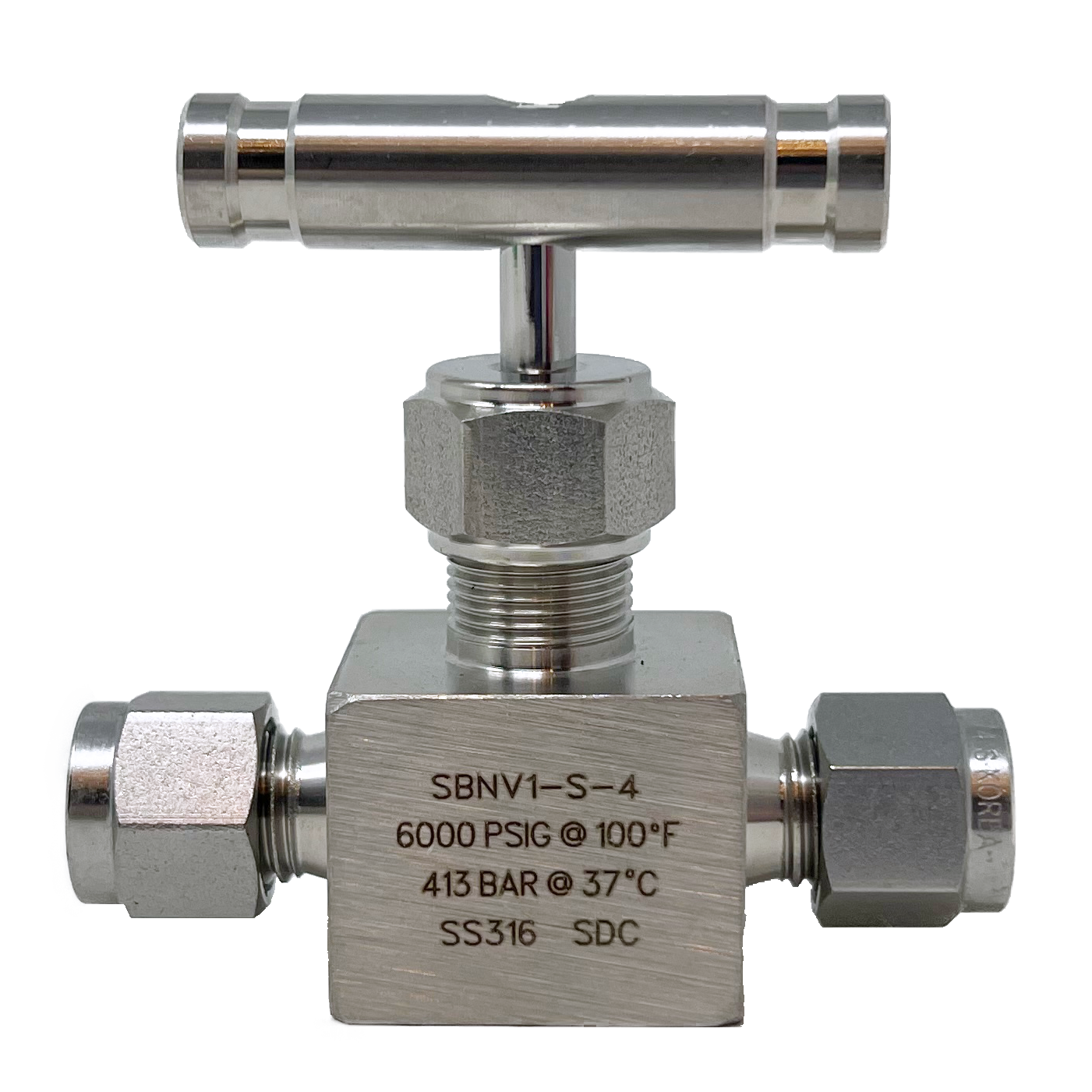 SBNV1-S-4 : Superlok Integral Bonnet Bar Stock Needle Valve, 1/4" O.D. Tube, -65 F To 450 F, Vee Tip, Bar Handle, 6000psi