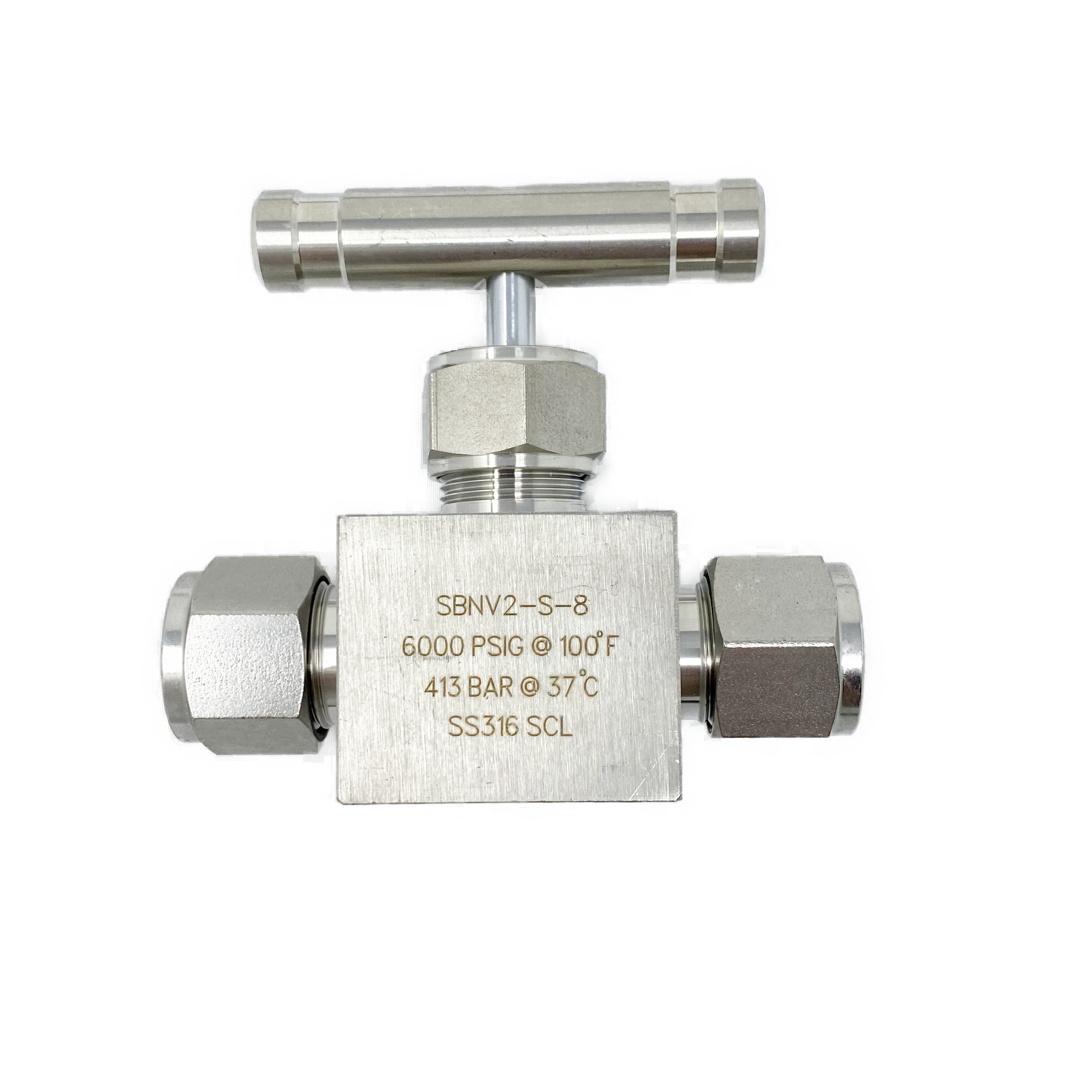 SBNV2-S-6 : Superlok Integral Bonnet Bar Stock Needle Valve, 3/8" O.D. Tube, -65 F To 450 F, Vee Tip, Bar Handle, 6000psi