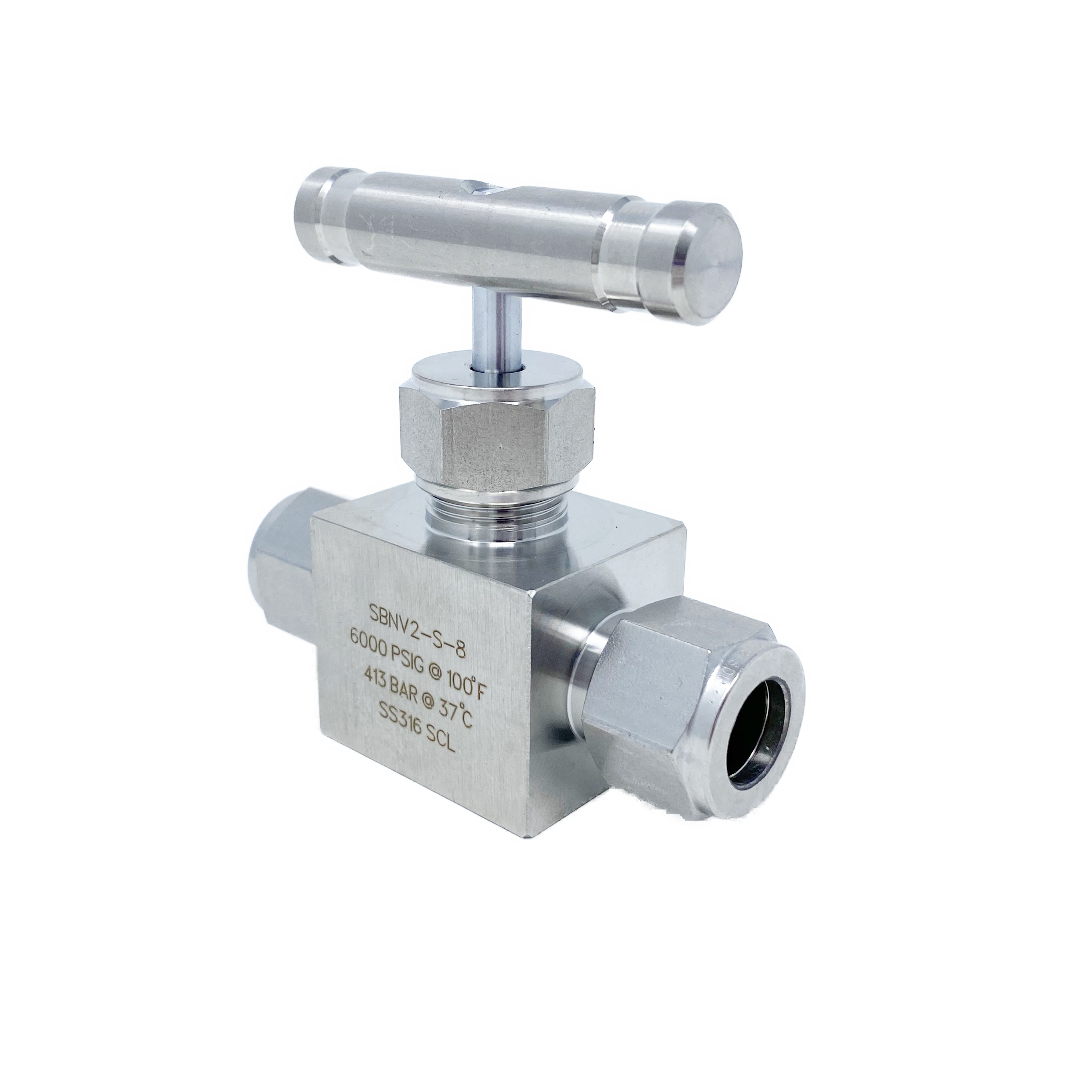 SBNV2-S-8 : Superlok Integral Bonnet Bar Stock Needle Valve, 1/2" O.D. Tube, -65 F To 450 F, Vee Tip, Bar Handle, 6000psi