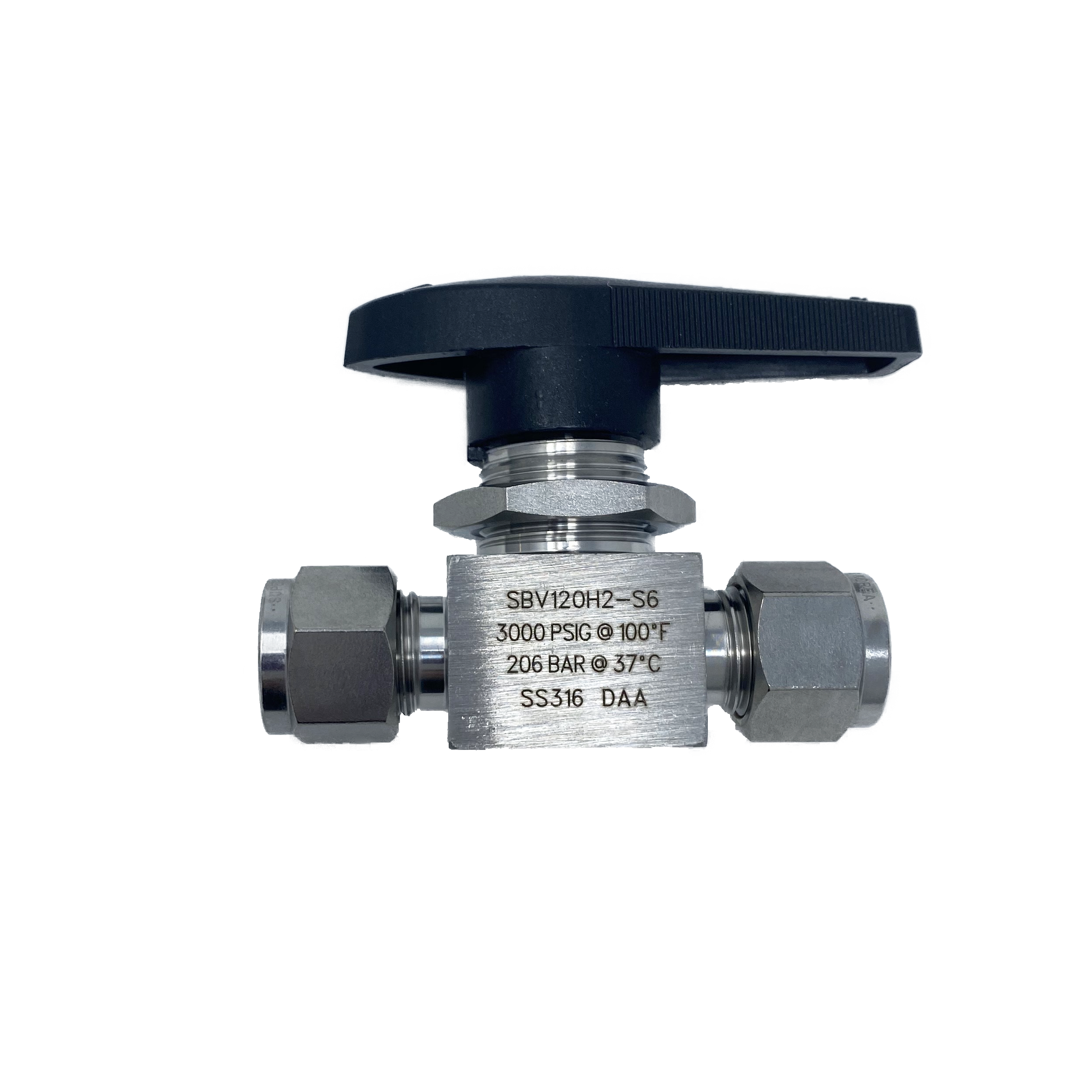 SBV120H1-F-2N : Superlok Ball Valve, One-Piece Type, 1/8" FNPT, 2500psi, 316SS