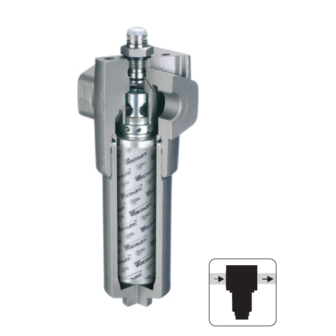 SF-090-G-20-B-T-N24-M-A : Stauff Inline Filter, 6000psi, 1.5" NPT, 25 Micron, With Visual Indicator, With Multifunction Valve, Bypass & Reverse Flow Enabled