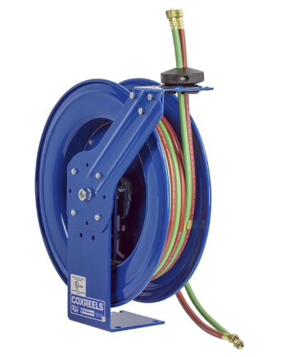 SHWT-N-150 : Coxreels SHWT-N-150 Dual Hose Spring Rewind Hose Reel with "T" grade hose, 1/4" ID, 50' hose, 200psi
