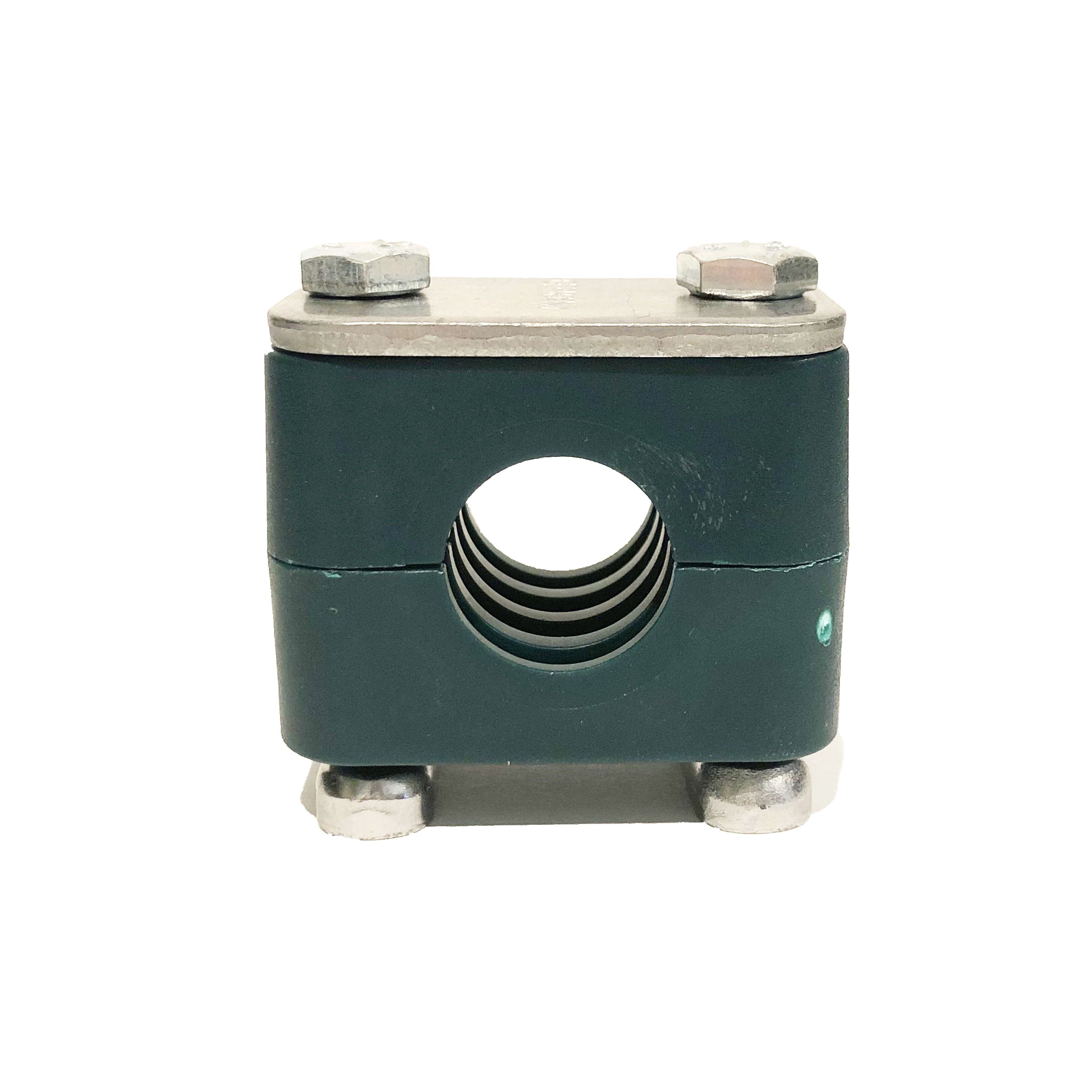 SM-426.9-PP-DP-AS-U-W5 : Stauff Clamp, Rail Mount, 1.06" (26.9mm) OD, for 3/4" Pipe, Green PP Insert, Profiled Interior, 316SS