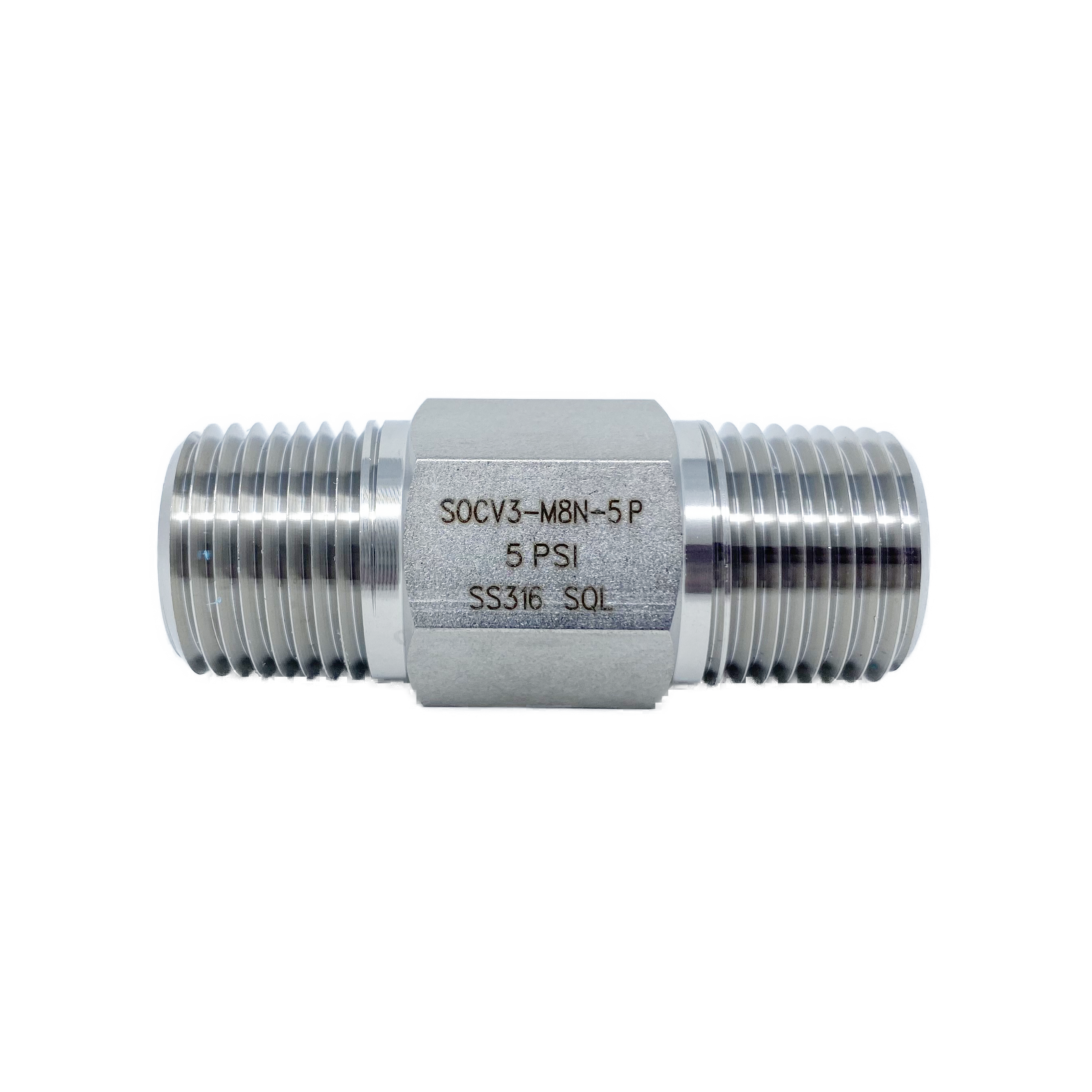 SOCV1-M-4N-10P : Superlok Inline Check Valve, 1/4" MNPT, 10psi Cracking, 3000psi, 316SS