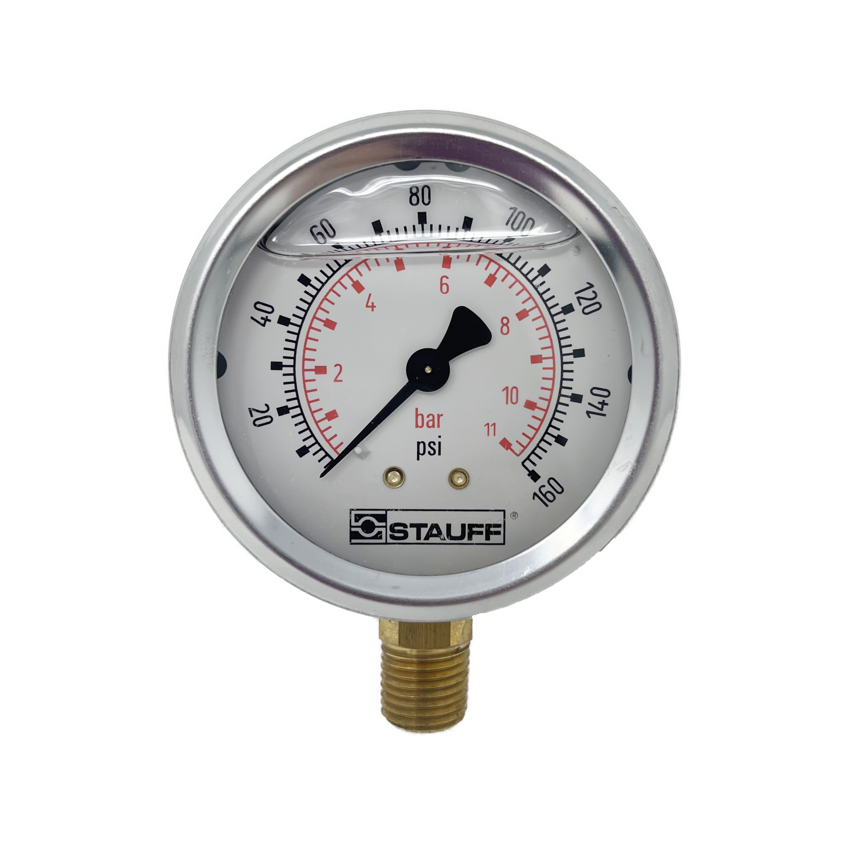 SPG-063-00160-05-S-N04 : Stauff Pressure Gauge, 2.5" Face, 0-160psi, 1/4" NPT, Stem Mount