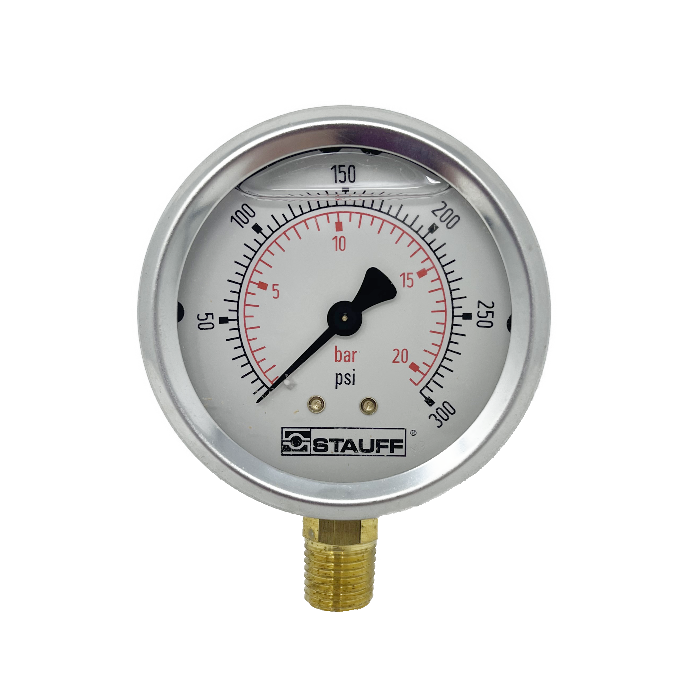 SPG-063-00300-05-S-N04 : Stauff Pressure Gauge, 2.5" Face, 0-300psi, 1/4" NPT, Stem Mount