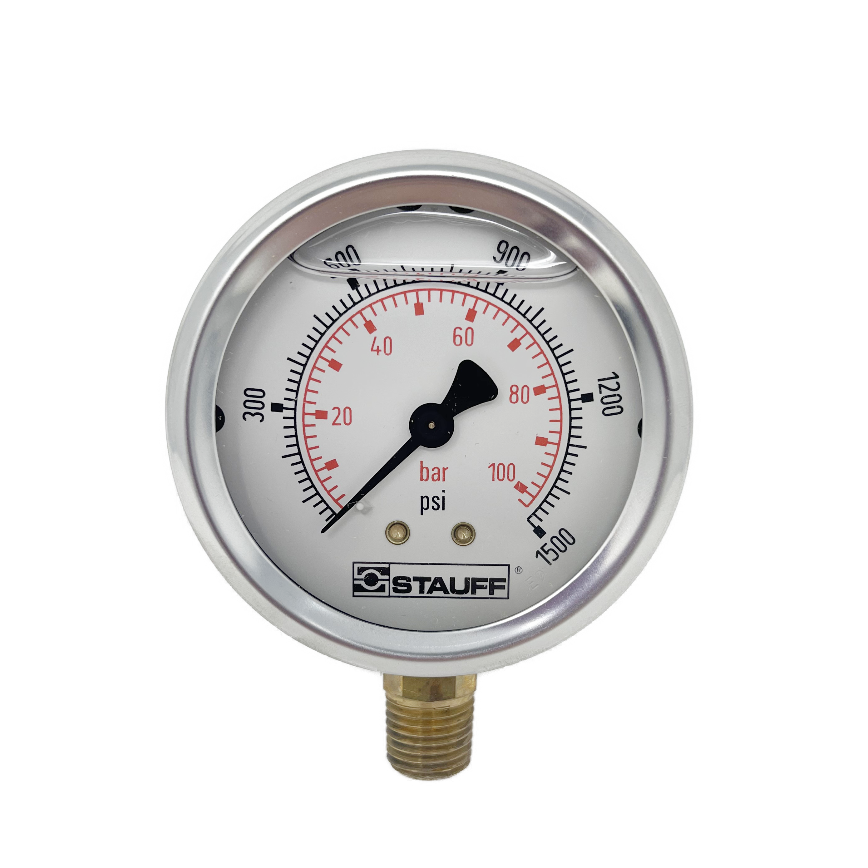 SPG-063-01500-05-S-N04 : Stauff Pressure Gauge, 2.5" Face, 0-1500psi, 1/4" NPT, Stem Mount