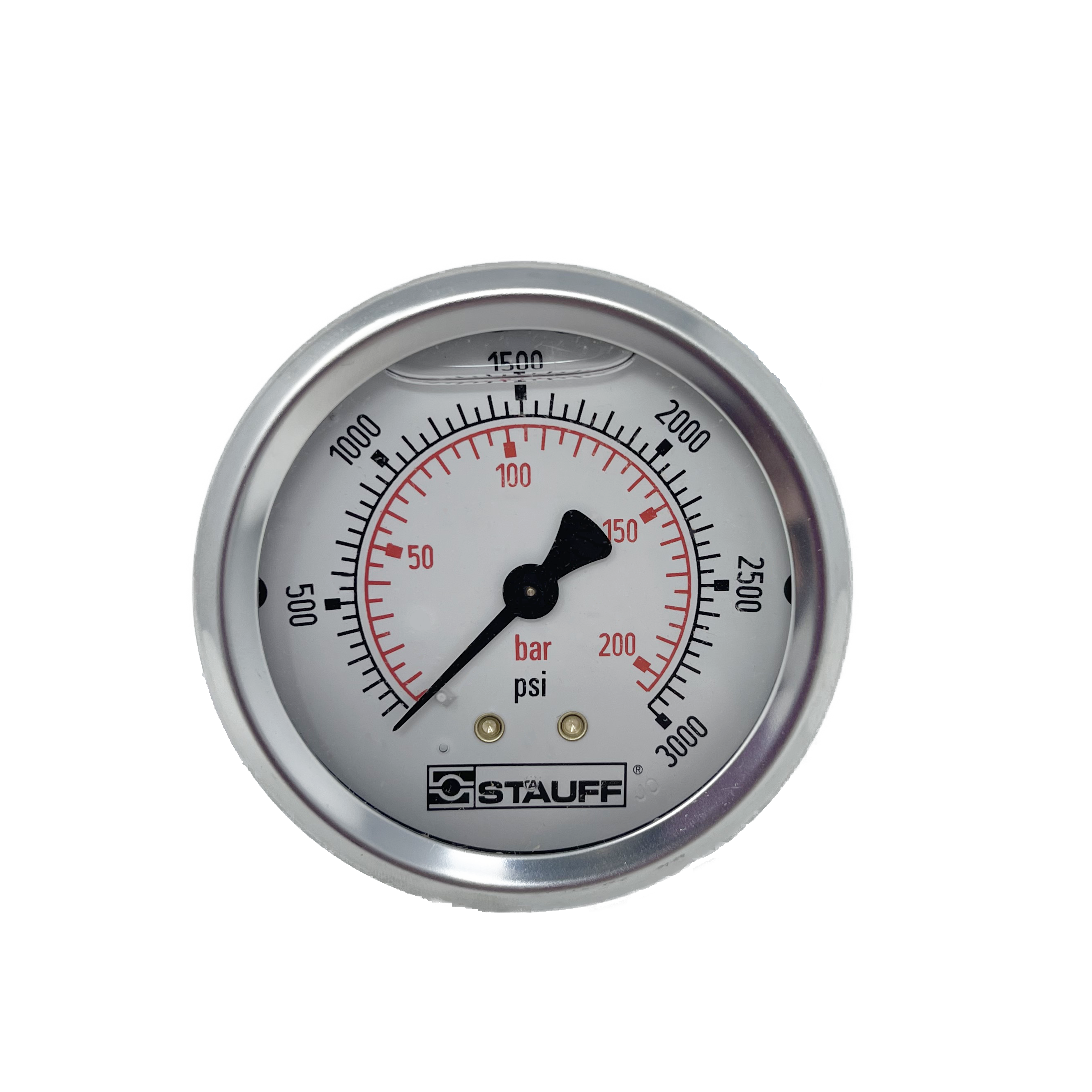 SPG-063-03000-05-P-N04 : Stauff Pressure Gauge, 2.5" Face, 0-3000psi, 1/4" NPT, Center Back
