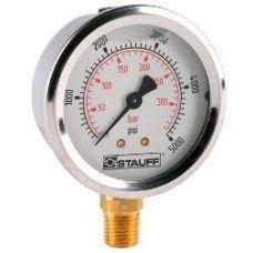 SPG-100-02000-05-S-N08 : Stauff Pressure Gauge, 4" Face, 0-2000psi, 1/2" NPT, Stem Mount