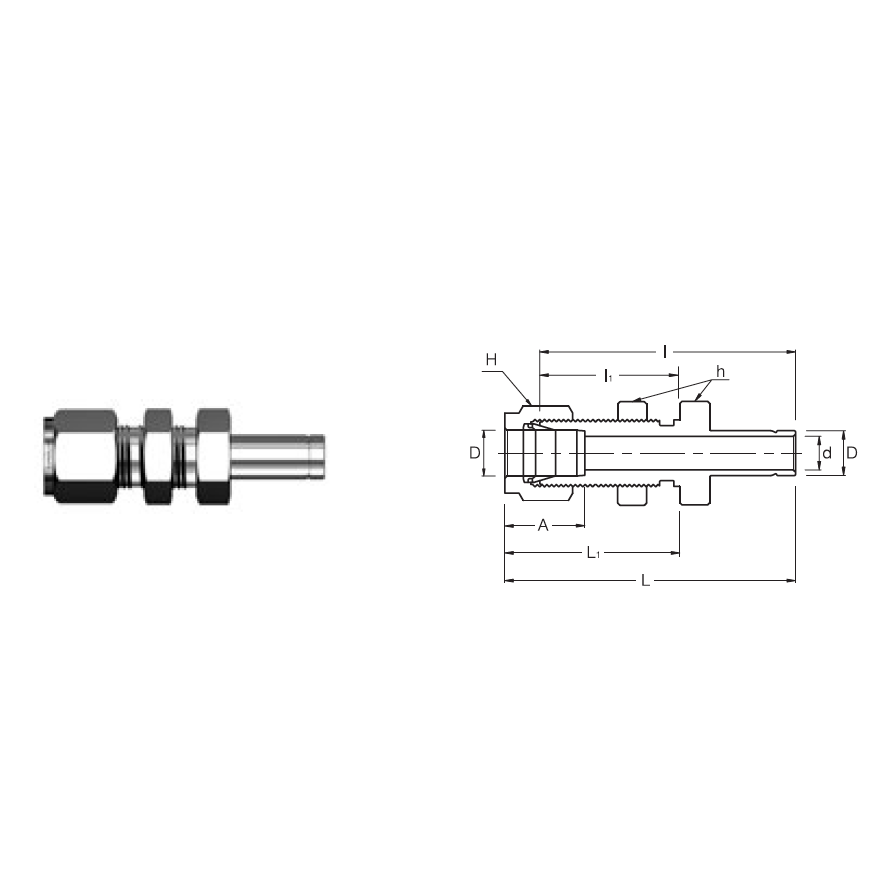 SBR 6-6 : Superlok 3/8" O.D. Tube X 3/8" Tube Stub Bulkhead Reducer