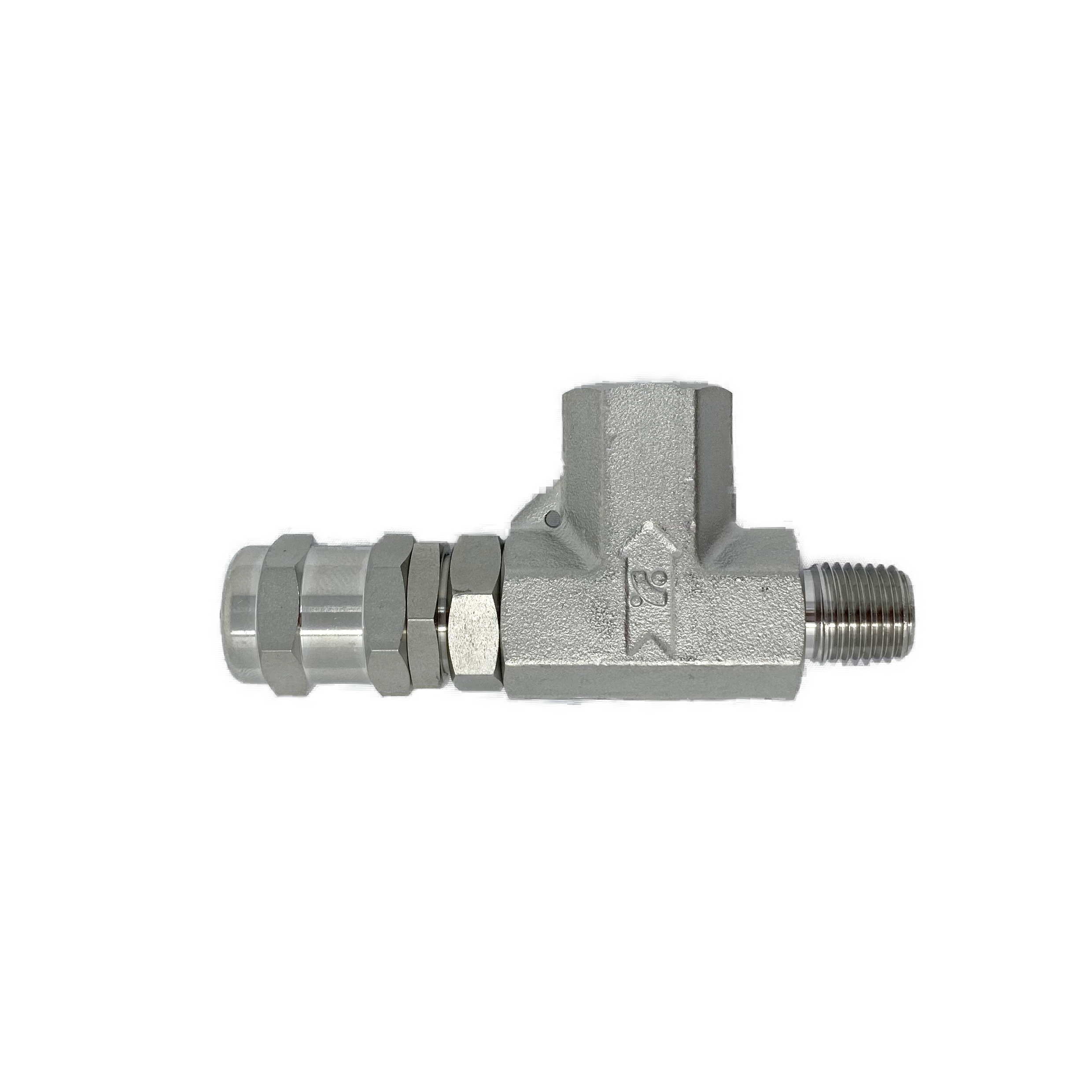 SRVH-MF-8N-N : Superlok Inline Relief Valve, 1/2" MNPT X 1/2" FNPT, Buna N Oring, No Spring, 6000psi, 225 to 6000psi adjustable range, 316SS