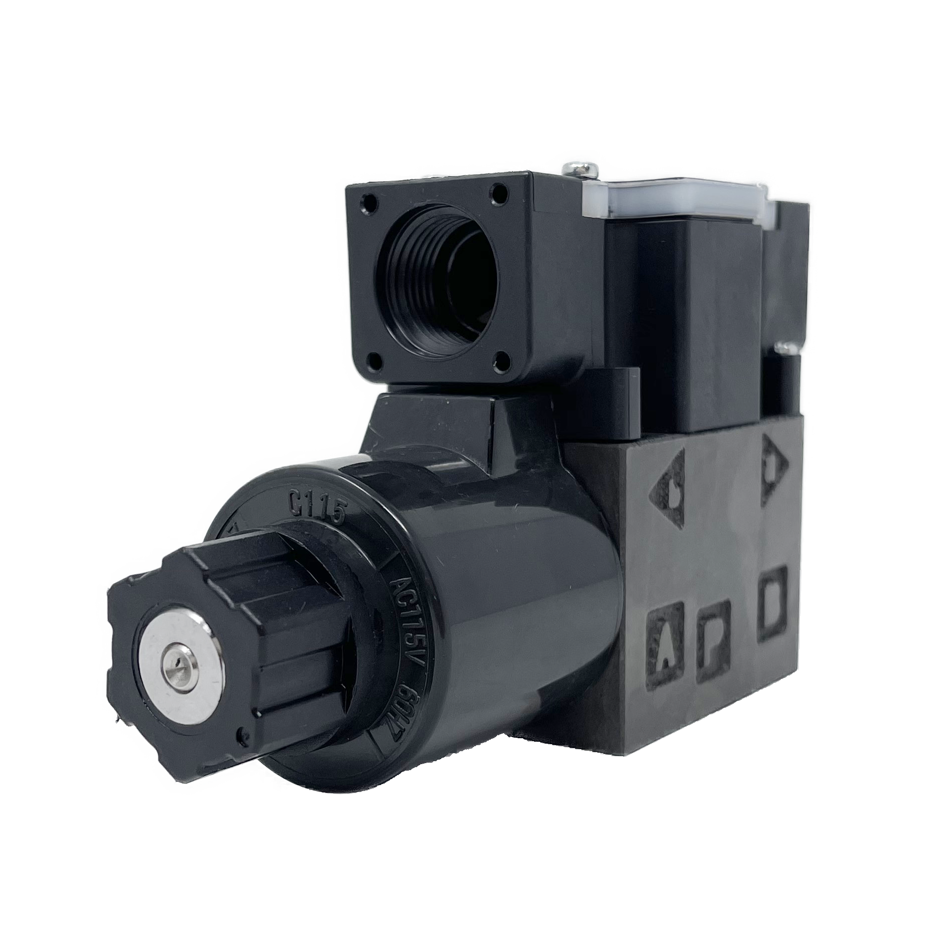 SS-G01-A3X-R-D1-E31 : Nachi Solenoid Valve, 3P4W, D03 (NG6), 21GPM, 5075psi, P to A, B to T in Neutral, 12 VDC, Wiring Box with Lights