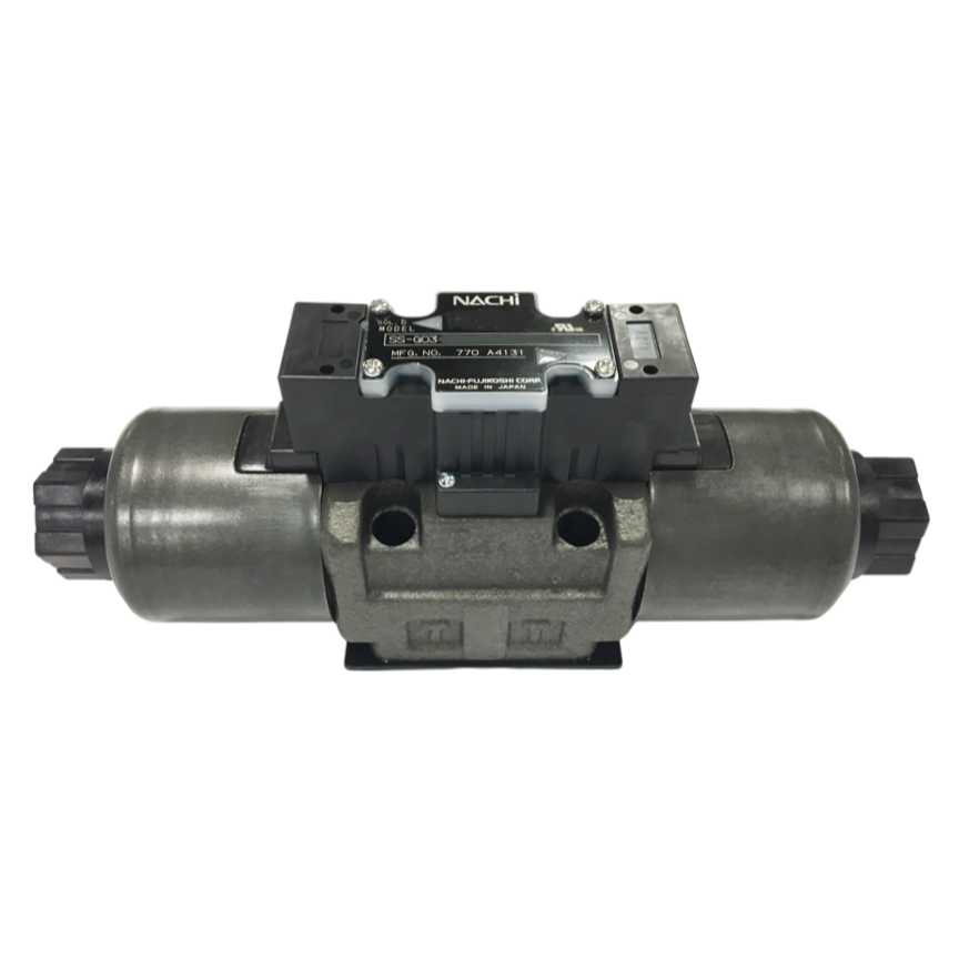 SS-G03-H3X-R-D2-E22 : Nachi Solenoid Valve, 3P4W, D05 (NG10), 34.3GPM, 5075psi, P to A, B to T in Neutral, 24 VDC, Wiring Box with Lights