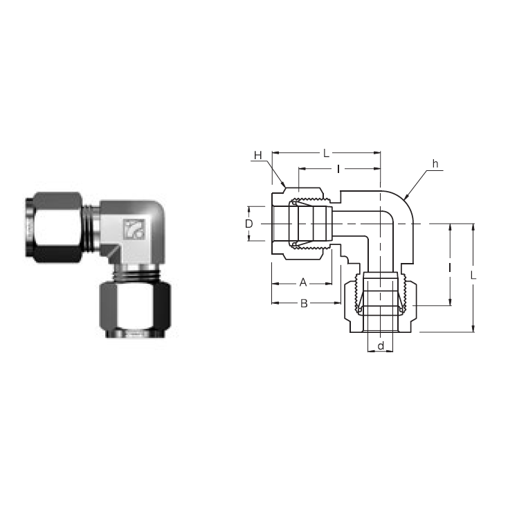 SRUE 12-8 : Superlok 3/4" O.D. Tube X 1/2" O.D. Tube 90-Degree Reducing Union Elbow