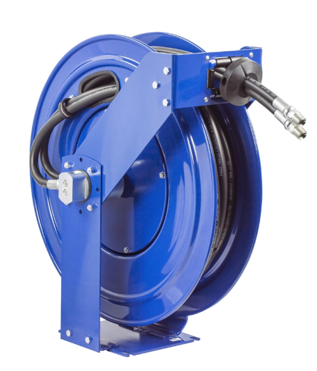TDMPL-N-350 : Coxreels TDMPL-N-350 Dual Hydraulic Hose Spring Rewind Hose Reel for hydraulic oil, 3/8" ID, 50' capacity, NO HOSE, 3000psi