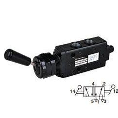 X3029622 - Norgren Super X Valve, 2-Position, 5-Way, Spool Configuration 3 Blocked, 1 to 2 and 4 to 5 in Neutral, 1/8" NPT, Inline, Manual, Lever"