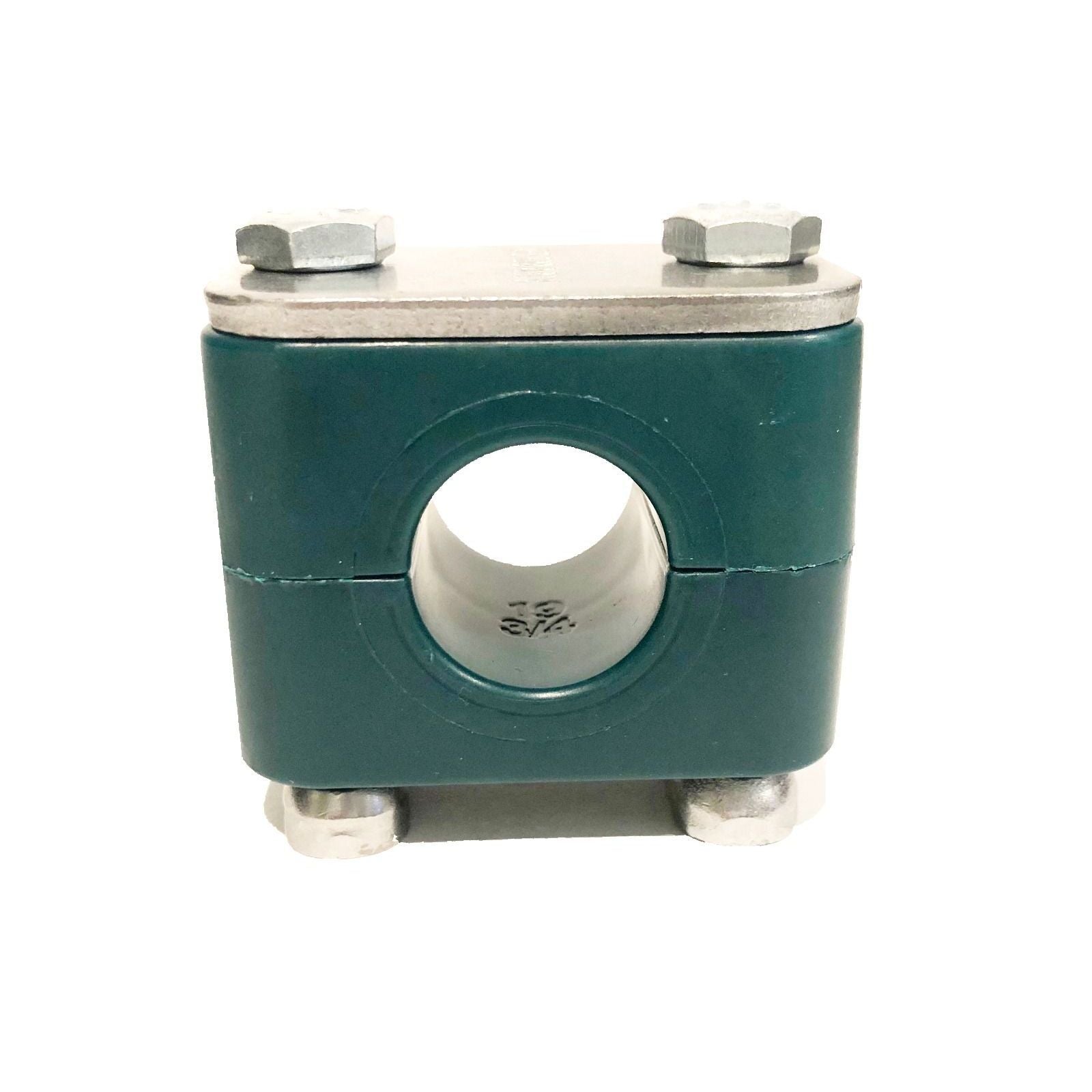 SM-213.5-PP-HDP-AS-U-W3 : Stauff Clamp, Rail Mount, 0.53" (13.5mm) OD, for 1/4" Pipe, Green PP Insert, Smooth Interior, Carbon Steel