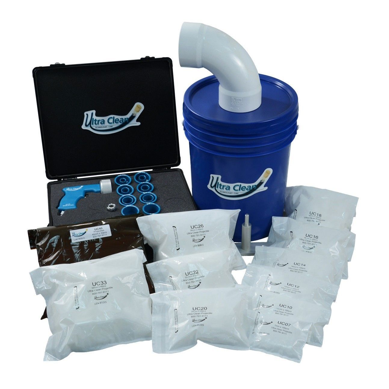 UC-EL-8-DP : Ultra Clean 8-Nozzle Economy Launcher Hardware Kit with Bucket & Projectiles