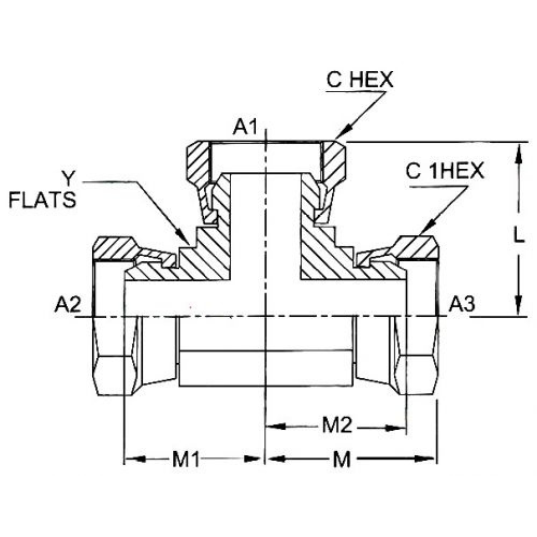 1603-04-04-04-FG : OneHydraulics Tee Steel Adapter, 1/4-18 (-04) Female NPSM Swivel x 1/4-18 (-04) Female NPSM Swivel x 1/4-18 (-04) Female NPSM Swivel, 5000psi