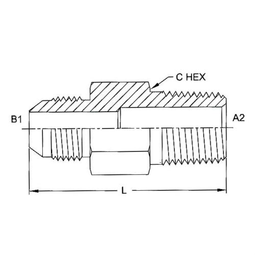 2404-L-24-24-SS : OneHydraulics Straight Stainless Rigid Long Adapter, 1-7/8-12 (-24) Male JIC x 1-1/2-11 1/2 (-24) Male NPT, 3600psi