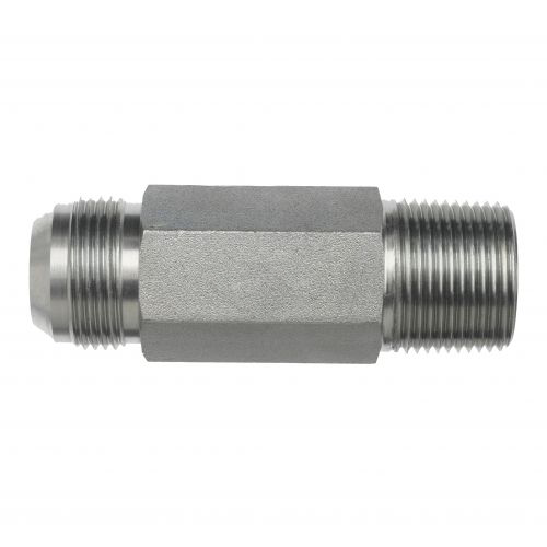 2404-L-24-24-SS : OneHydraulics Straight Stainless Rigid Long Adapter, 1-7/8-12 (-24) Male JIC x 1-1/2-11 1/2 (-24) Male NPT, 3600psi