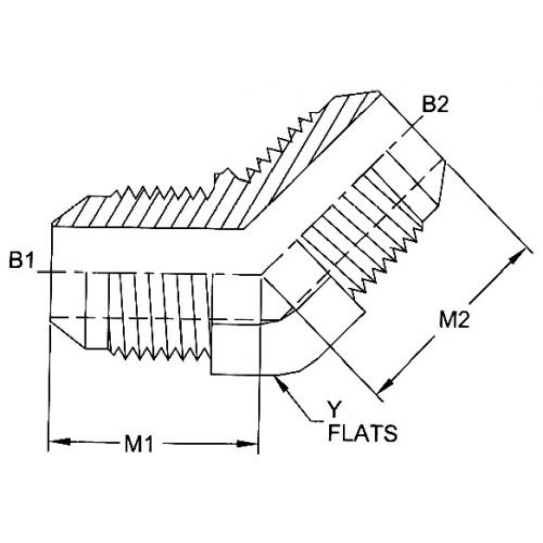 2504-16-16-SS : OneHydraulics 45-Degree Stainless Adapter, 1-5/16-12 (-16) Male JIC x 1-5/16-12 (-16) Male JIC, 4800psi