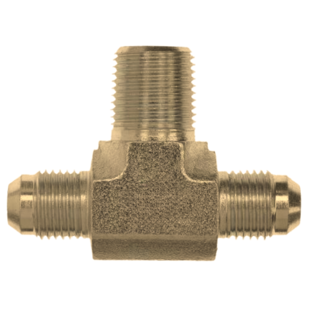 2601-08-08-06-B : OneHydraulics Tee Brass Adapter, 3/4-16 (-08) Male JIC x 3/4-16 (-08) Male JIC x 3/8-18 (-06) Male NPT, 3300psi