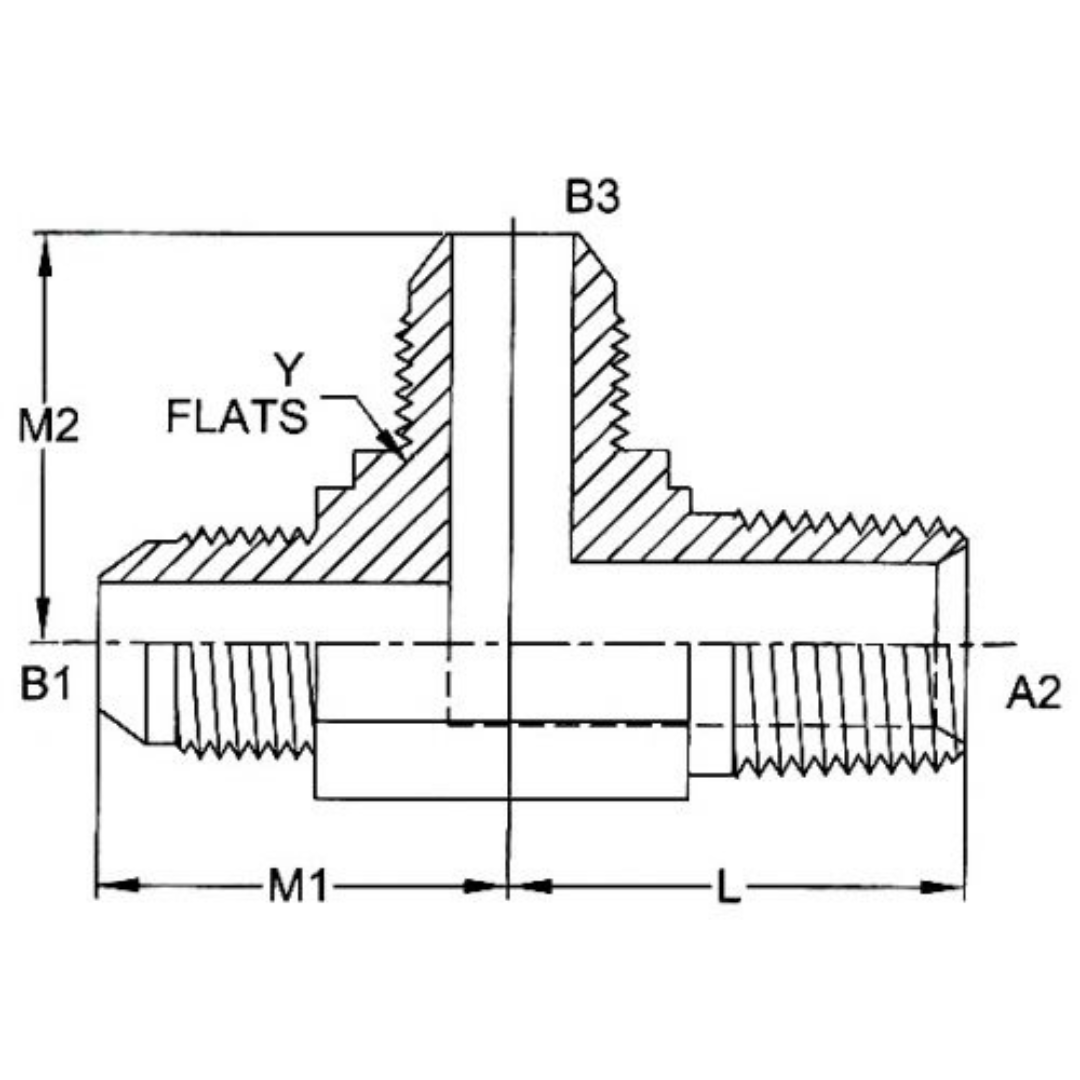 2605-08-08-08-SS : OneHydraulics Tee Stainless Adapter, 3/4-16 (-08) Male JIC x 1/2-14 (-08) Male NPT x 3/4-16 (-08) Male JIC, 7200psi