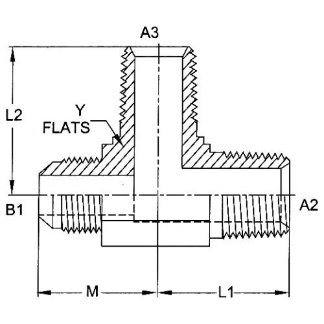 2607-10-08-08-FG : OneHydraulics Tee Steel Adapter, 7/8-14 (-10) Male JIC x 1/2-14 (-08) Male NPT x 1/2-14 (-08) Male NPT, 5000psi