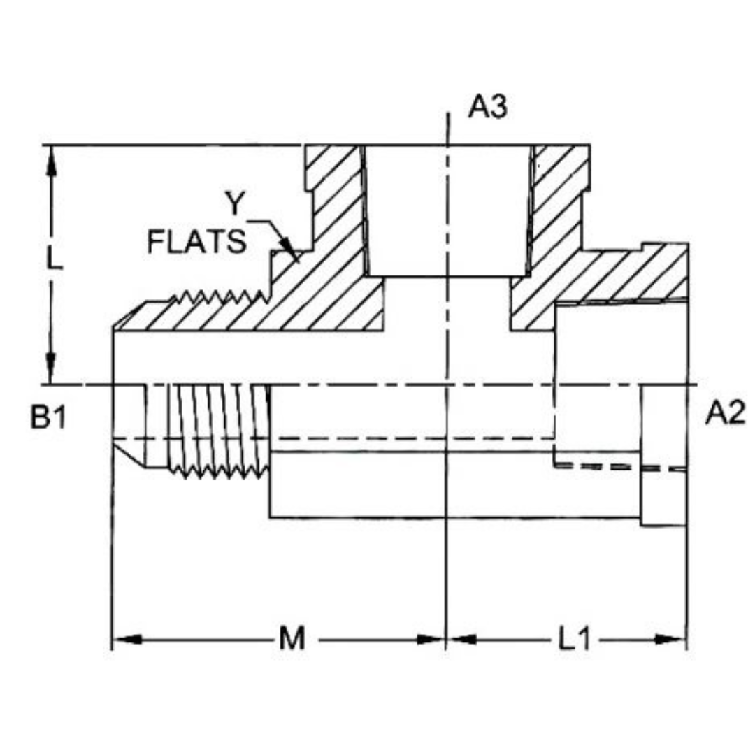 2609-10-08-08-FG : OneHydraulics Tee Steel Adapter, 7/8-14 (-10) Male JIC x 1/2-14 (-08) Female NPT x 1/2-14 (-08) Female NPT, 5000psi