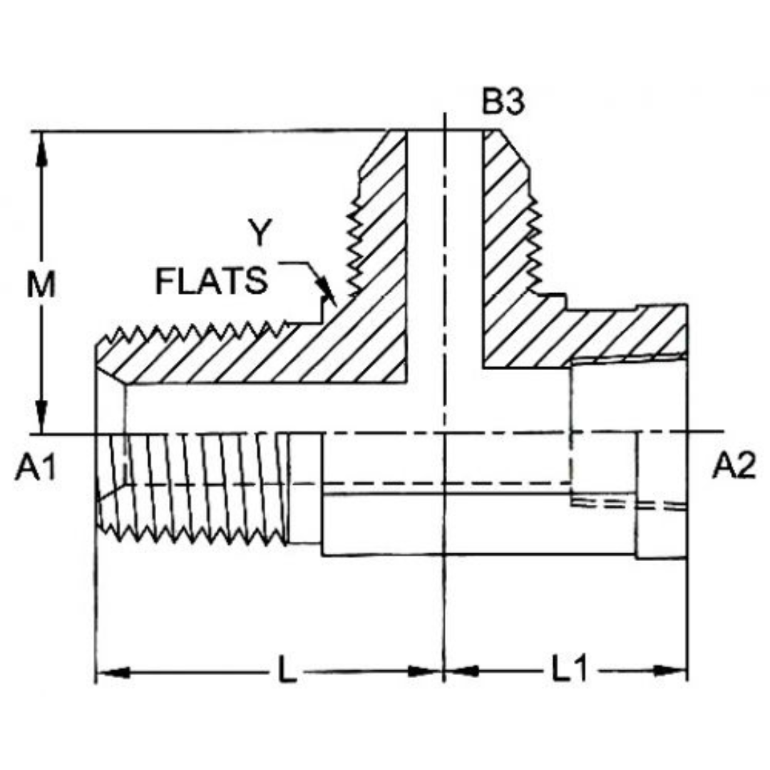 2613-08-08-10-FG : OneHydraulics Tee Steel Adapter, 1/2-14 (-08) Male NPT x 1/2-14 (-08) Female NPT x 7/8-14 (-10) Male JIC, 5000psi