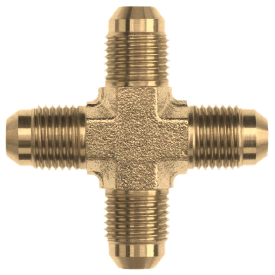2650-08-08-08-08-B : OneHydraulics Cross Brass Adapter, 3/4-16 (-08) Male JIC x 3/4-16 (-08) Male JIC x 3/4-16 (-08) Male JIC x 3/4-16 (-08) Male JIC, 3300psi
